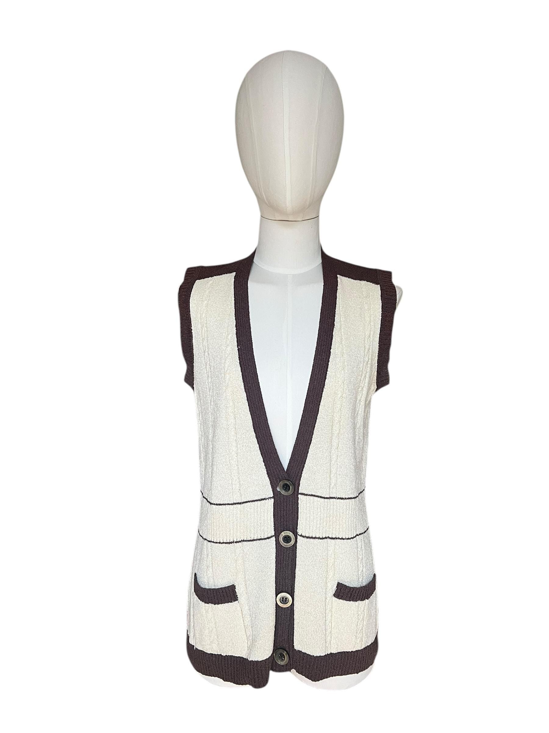 Cardigan anni 70 burro e marrone