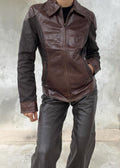 Giacca Vintage Y2K in Pelle Marrone con Inserti Tecnici