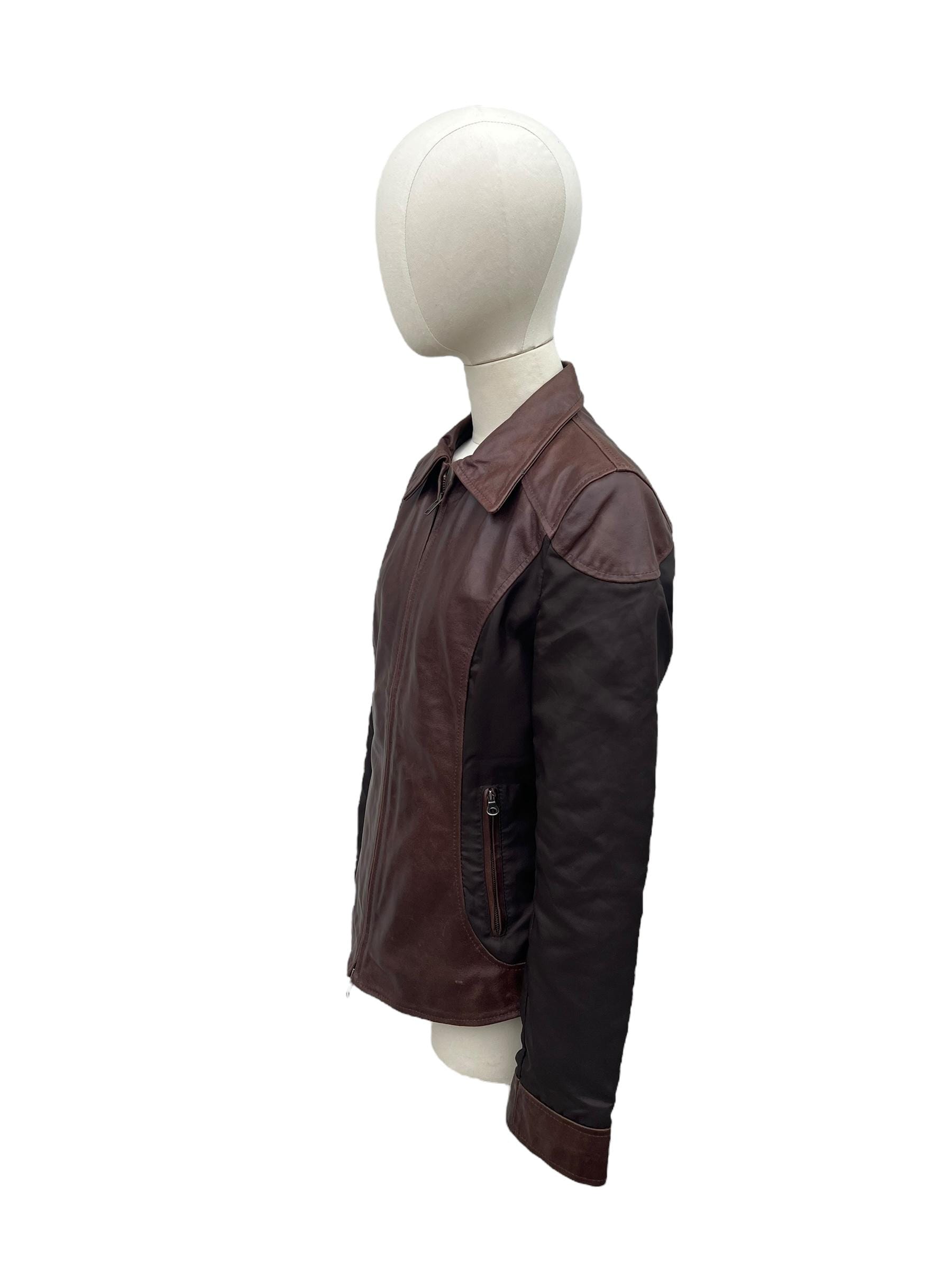 Giacca Vintage Y2K in Pelle Marrone con Inserti Tecnici