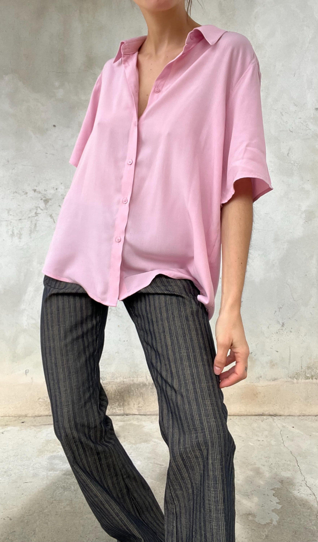 Camicia ampia manica corta rosa