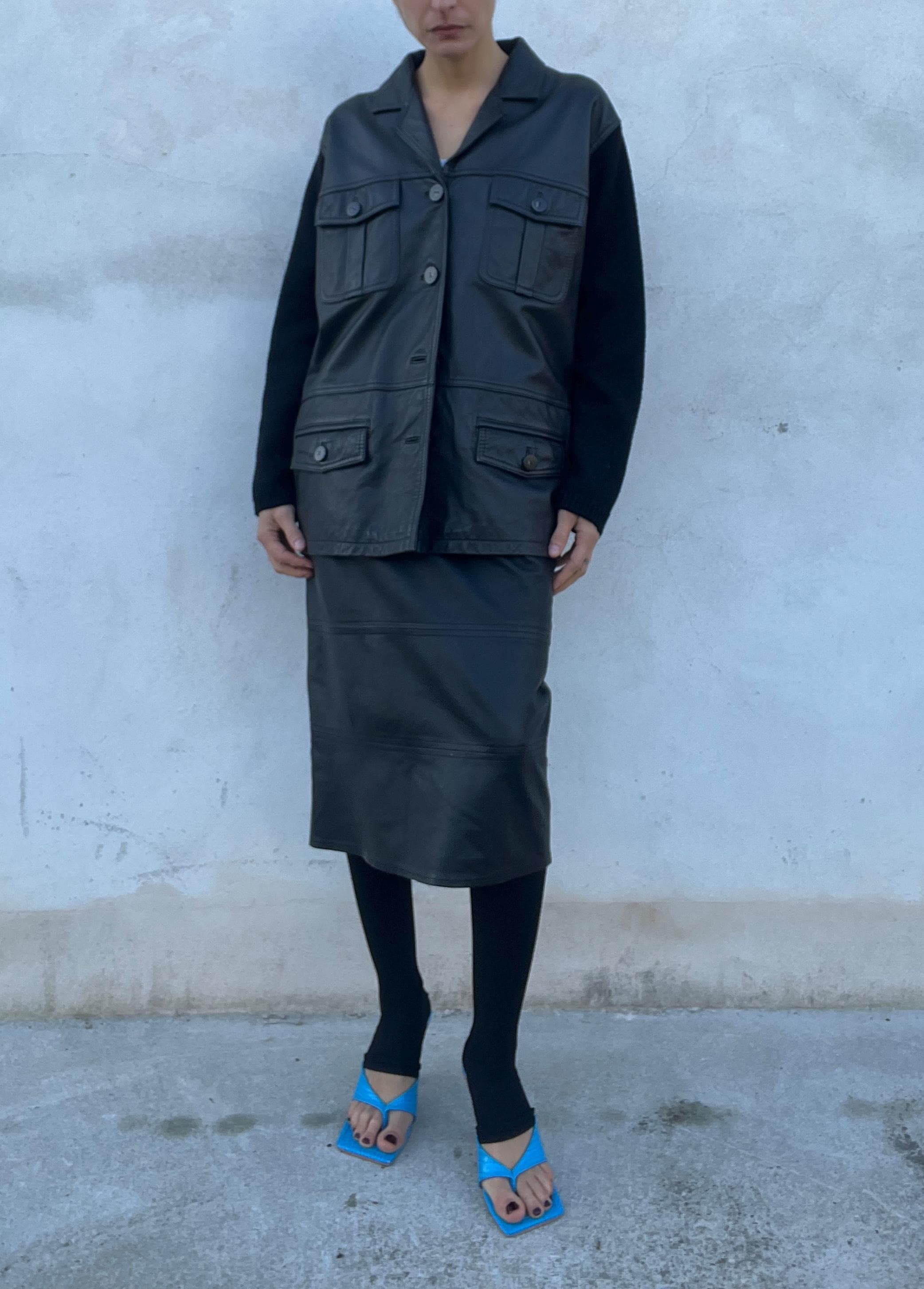Giacca in pelle con inserti in maglia