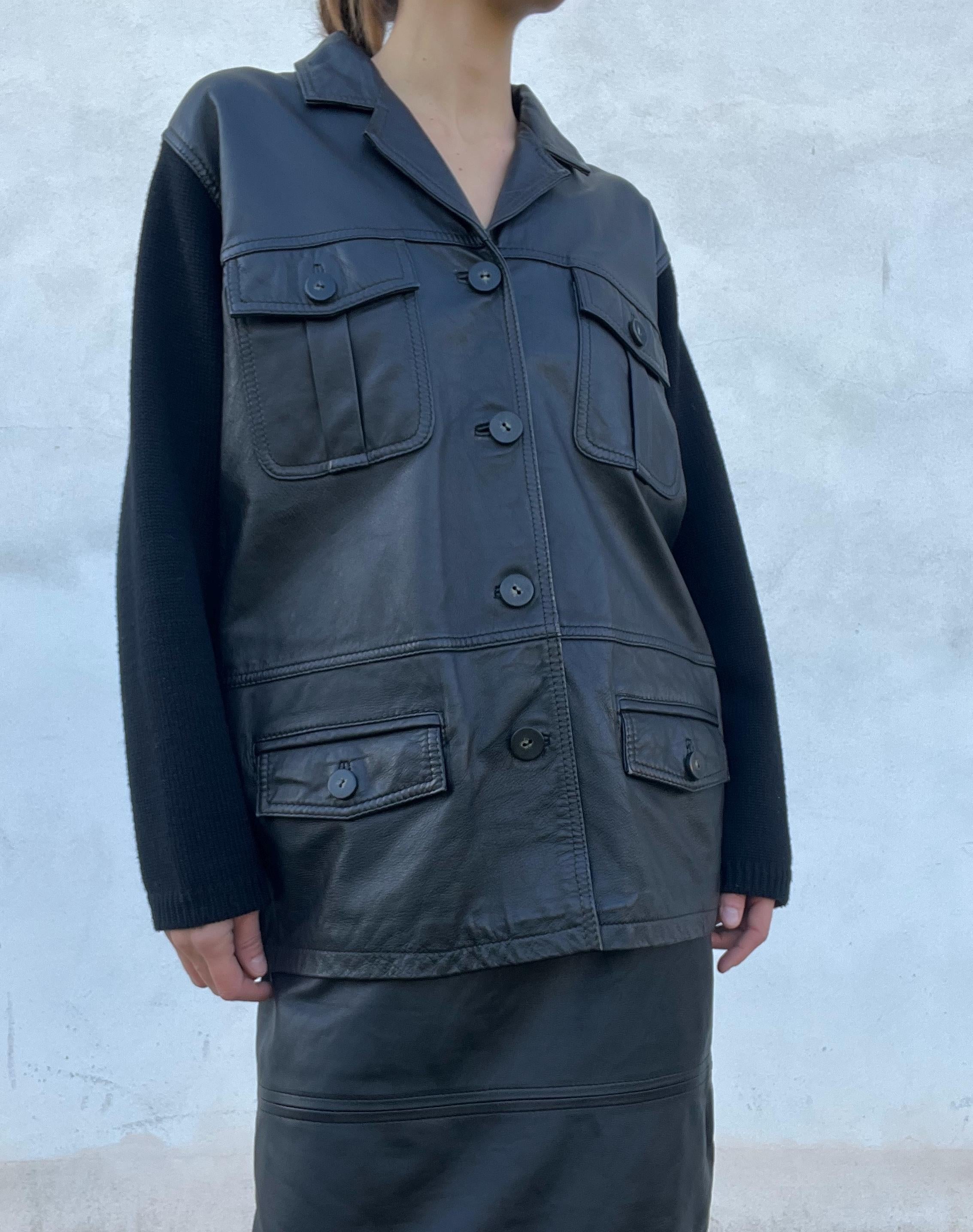 Giacca in pelle con inserti in maglia