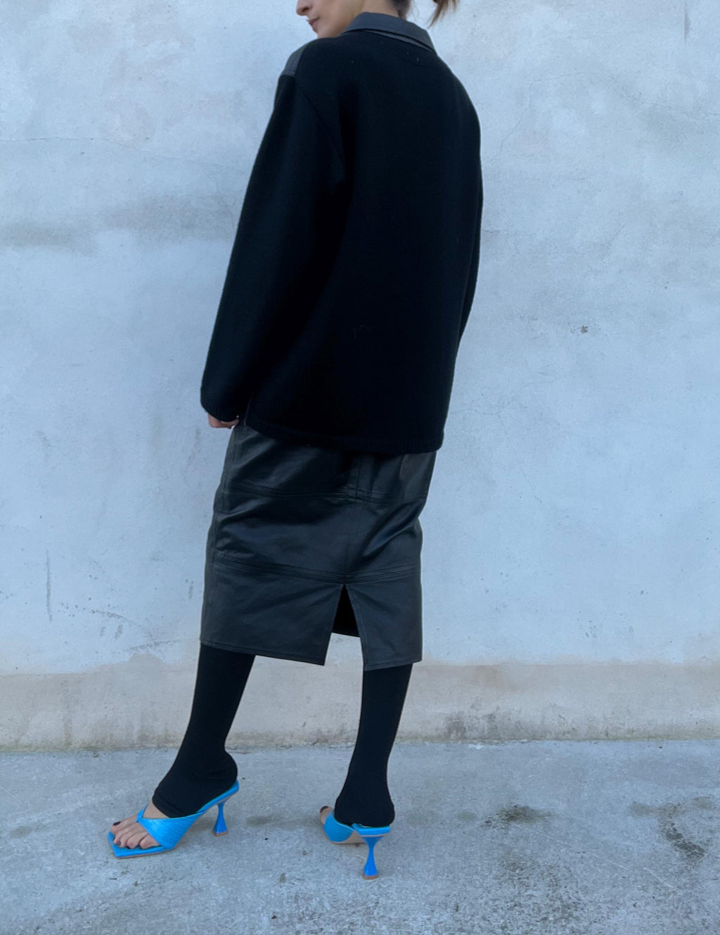 Giacca in pelle con inserti in maglia