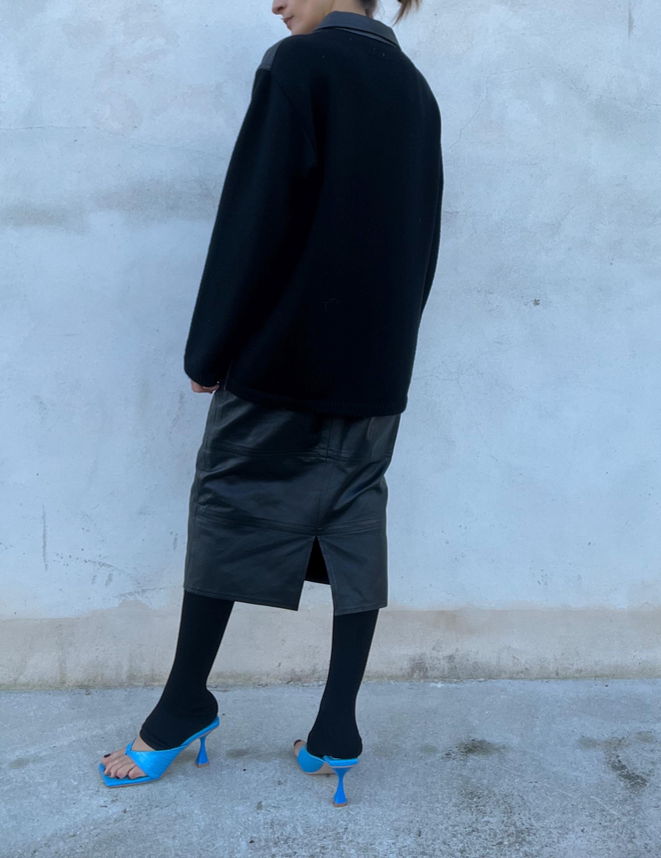 Giacca in pelle con inserti in maglia