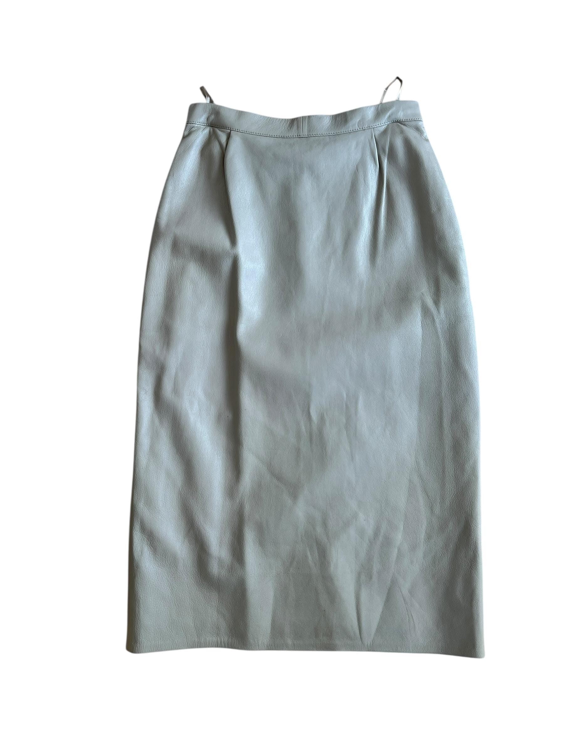 Gonna pelle dritta, lunghezza midi di vera pelle color beige