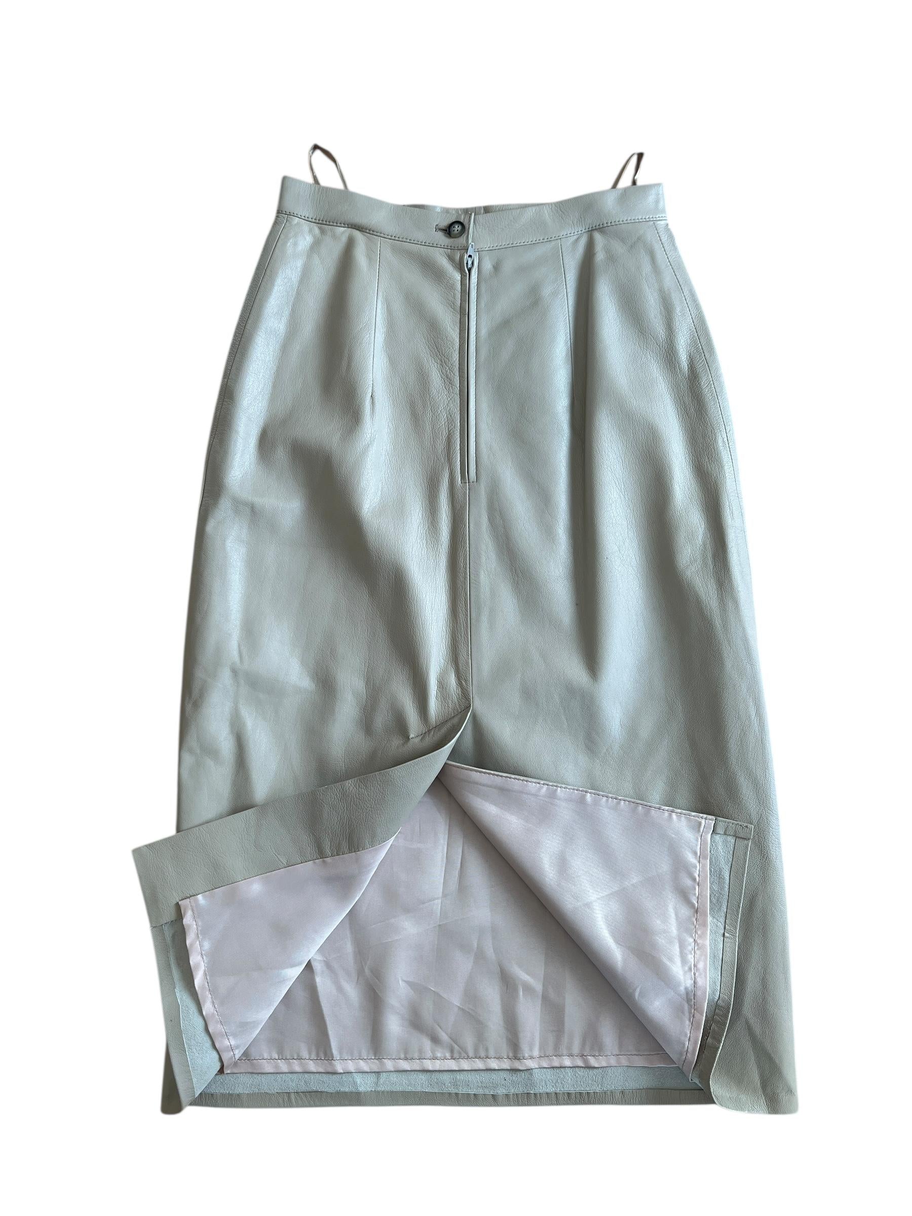 Gonna pelle dritta, lunghezza midi di vera pelle color beige