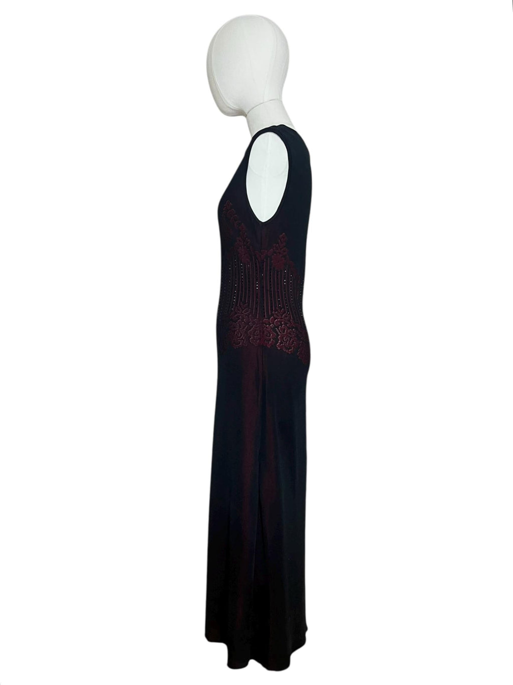 Abito vintage Escada lungo in maglia jacquard nero e rosso