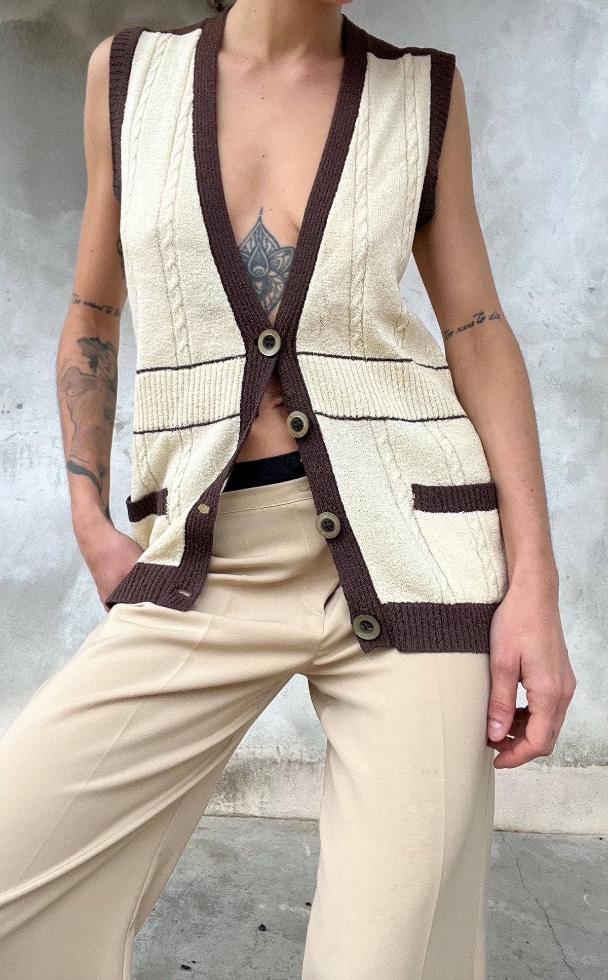 Cardigan anni 70 burro e marrone