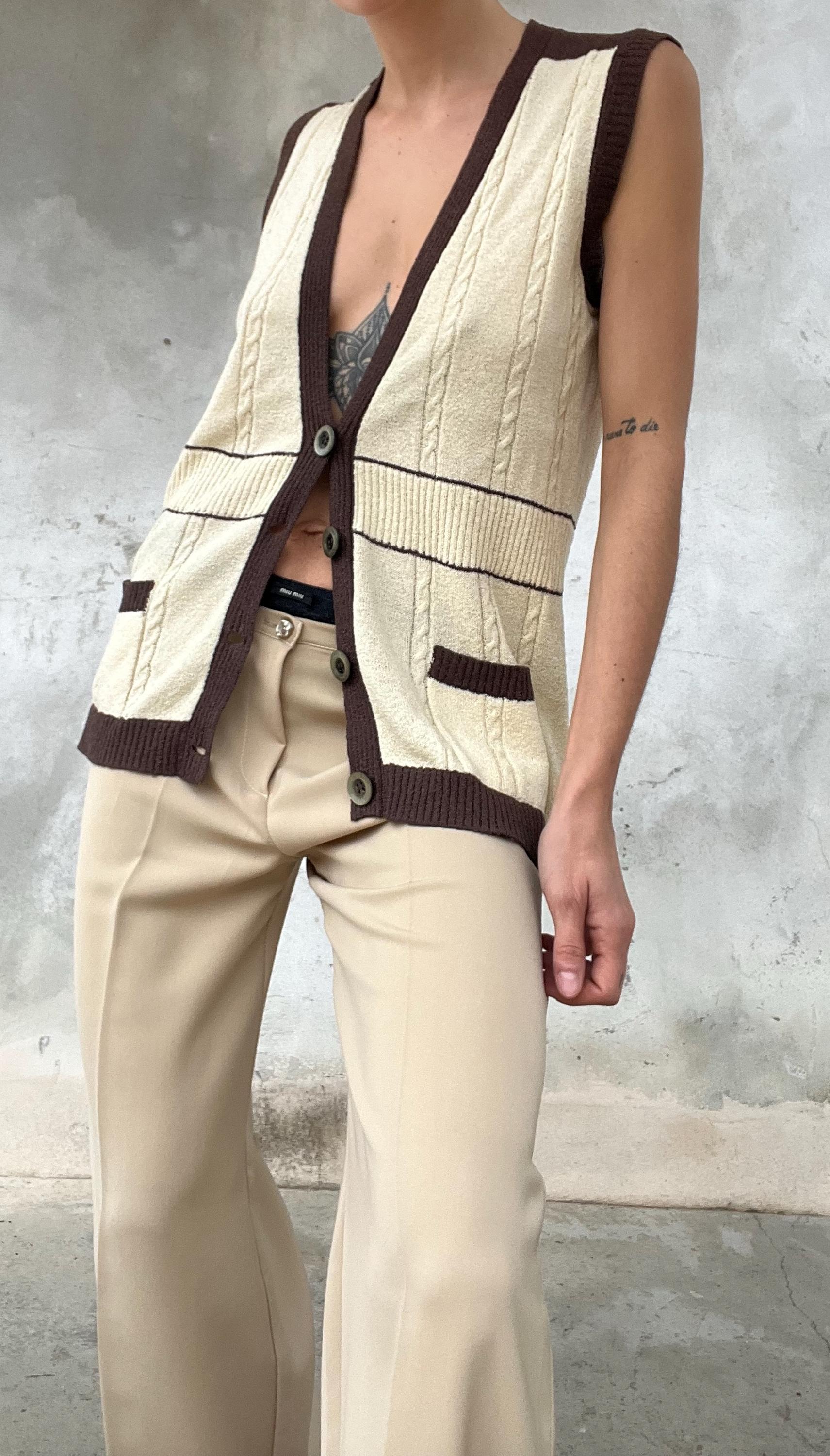 Cardigan anni 70 burro e marrone