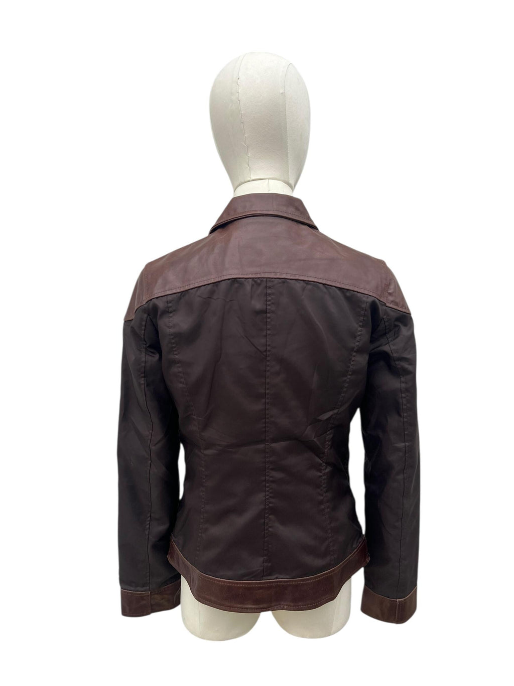Giacca Vintage Y2K in Pelle Marrone con Inserti Tecnici