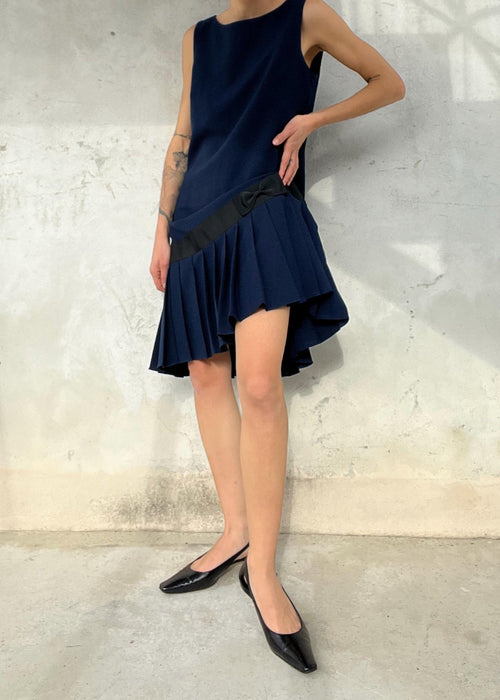 Abito tennis vintage blu con pieghe di Karl Lagerfeld
