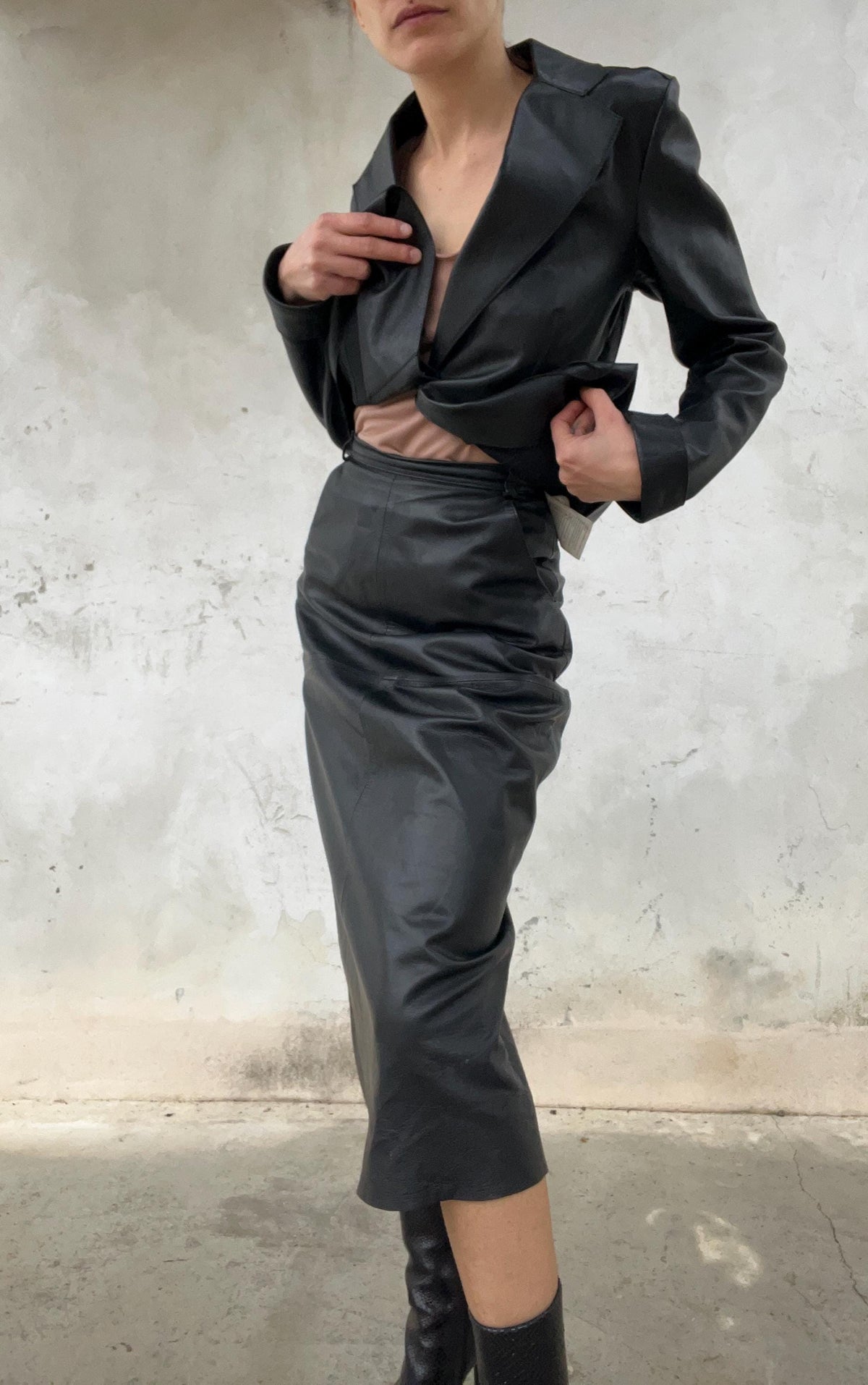 Giacca fitted di pelle nera morbida