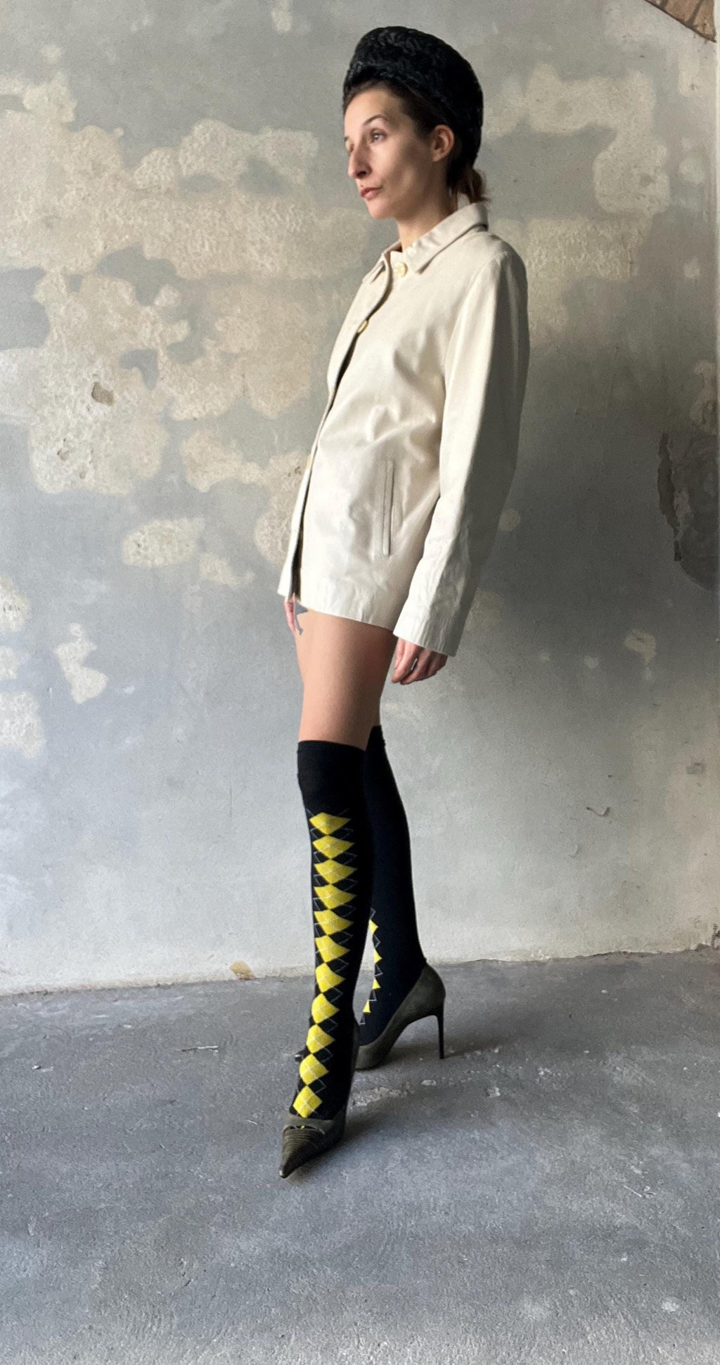 Giacca vintage di pelle chiara panna / beige freddo