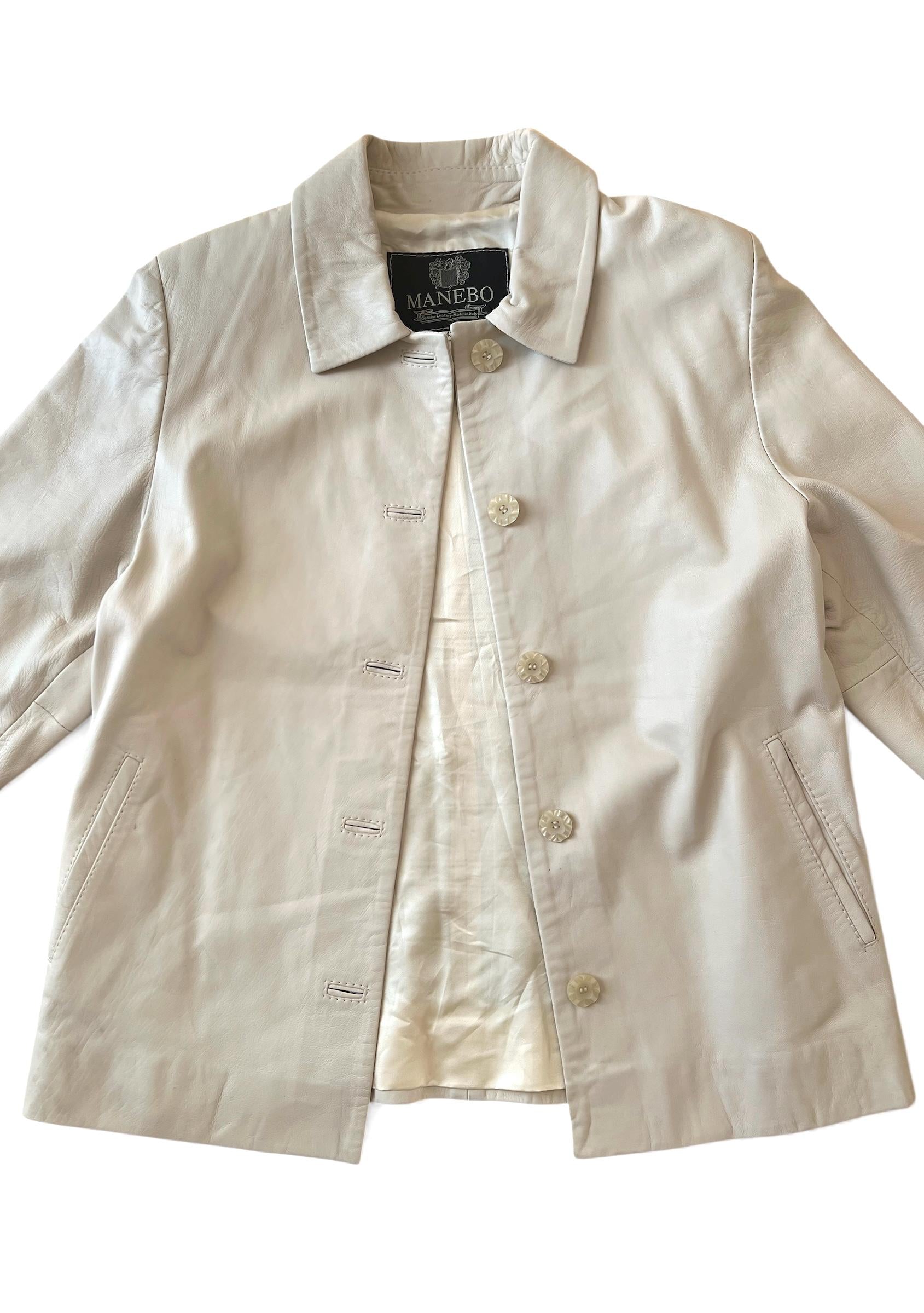 Giacca vintage di pelle chiara panna / beige freddo