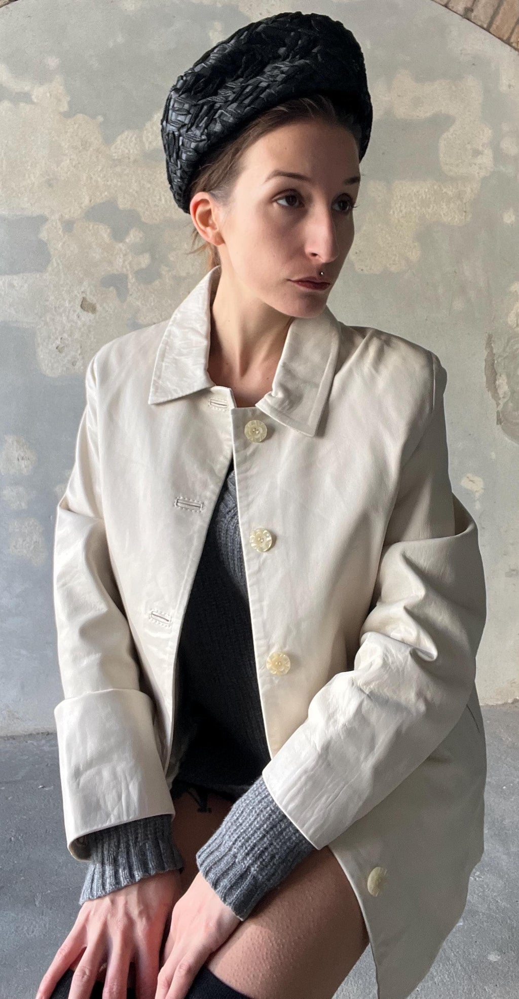 Cappellino vintage rafia pillbox hat