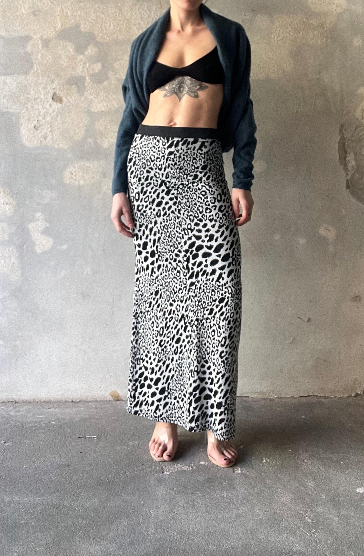 Gonna lunga leopardata in maglia