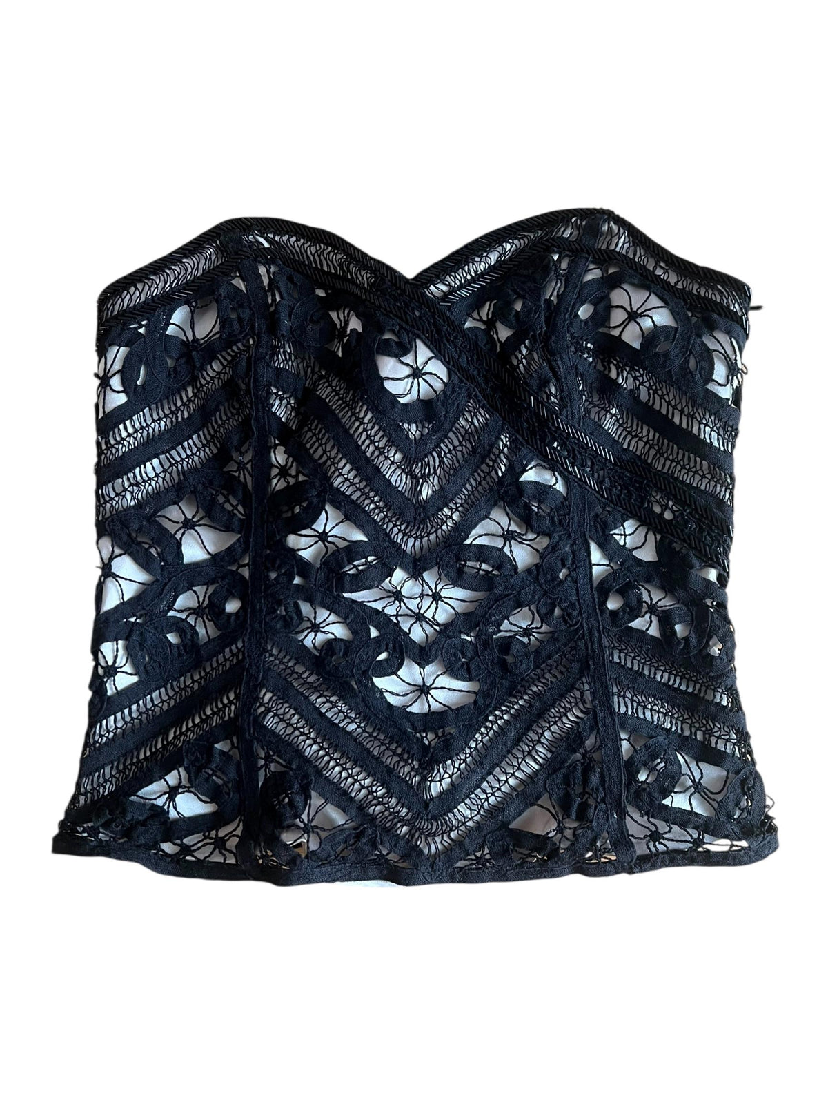 Corsetto di pizzo nero ricamato con canottiglie
