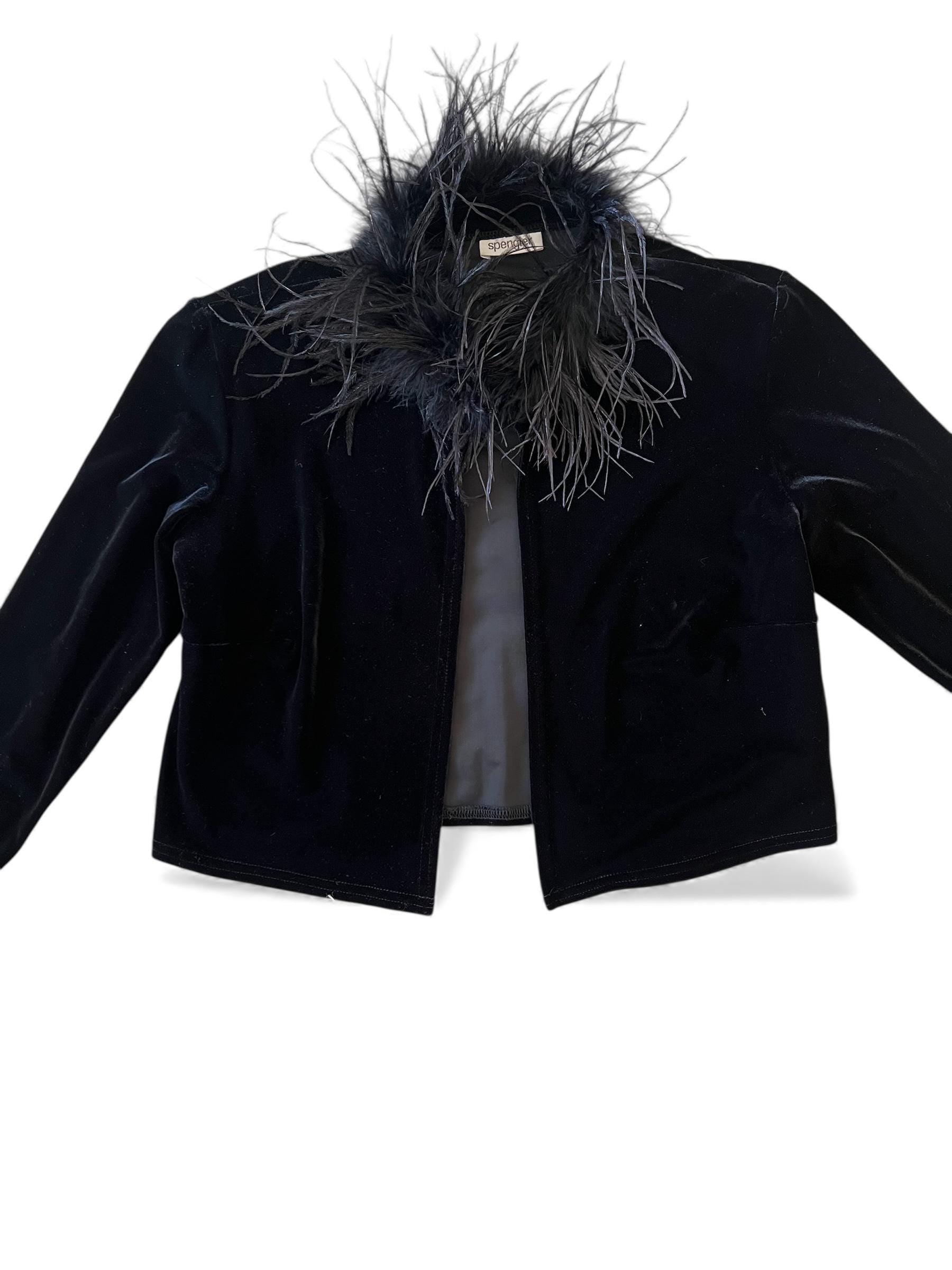 Top in velluto con collo piume