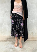 Gonna vintage leggera stampata fiori lilla-viola-rosa