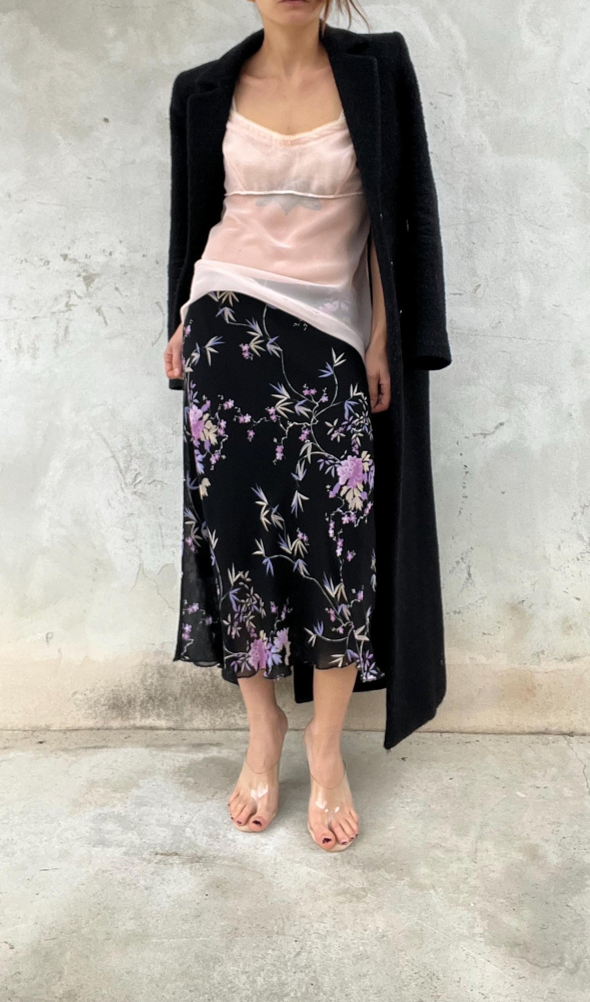 Gonna vintage leggera stampata fiori lilla-viola-rosa
