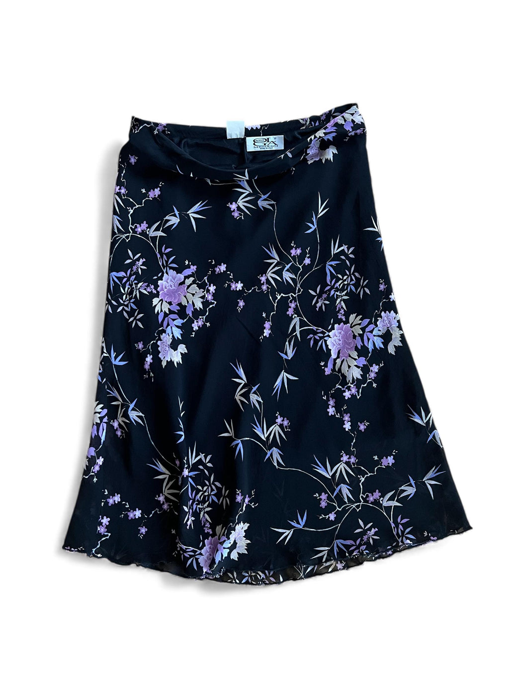 Gonna vintage leggera stampata fiori lilla-viola-rosa