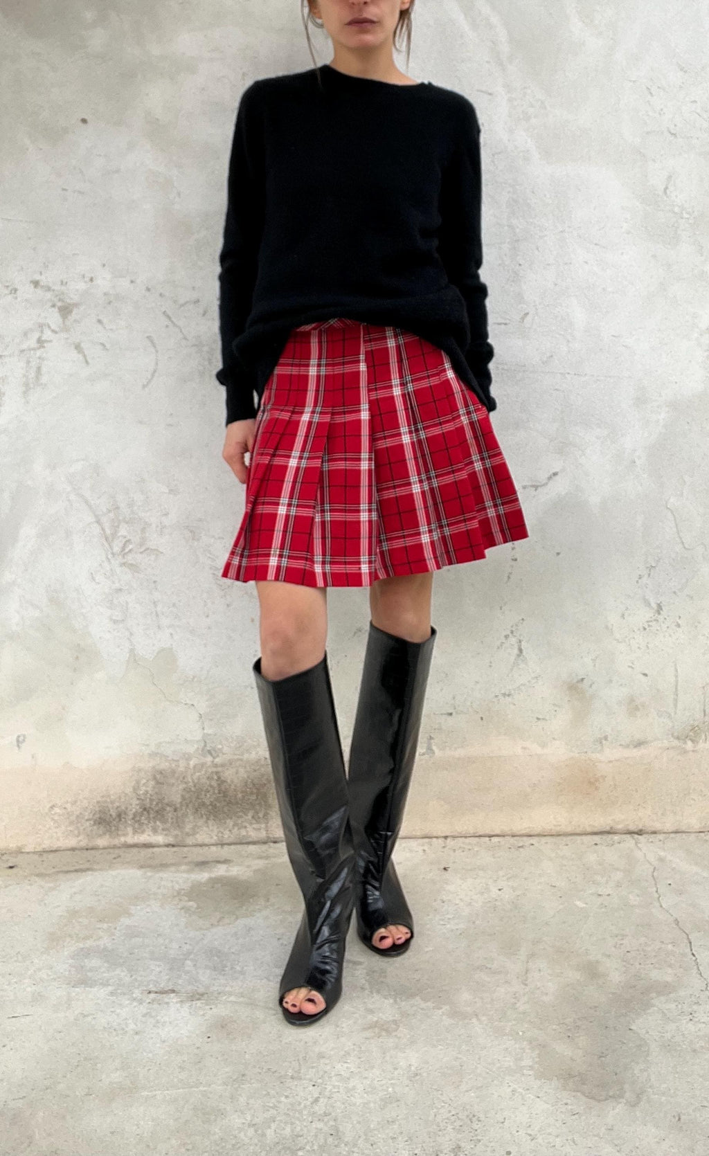 Mini gonna rossa tartan a pieghe