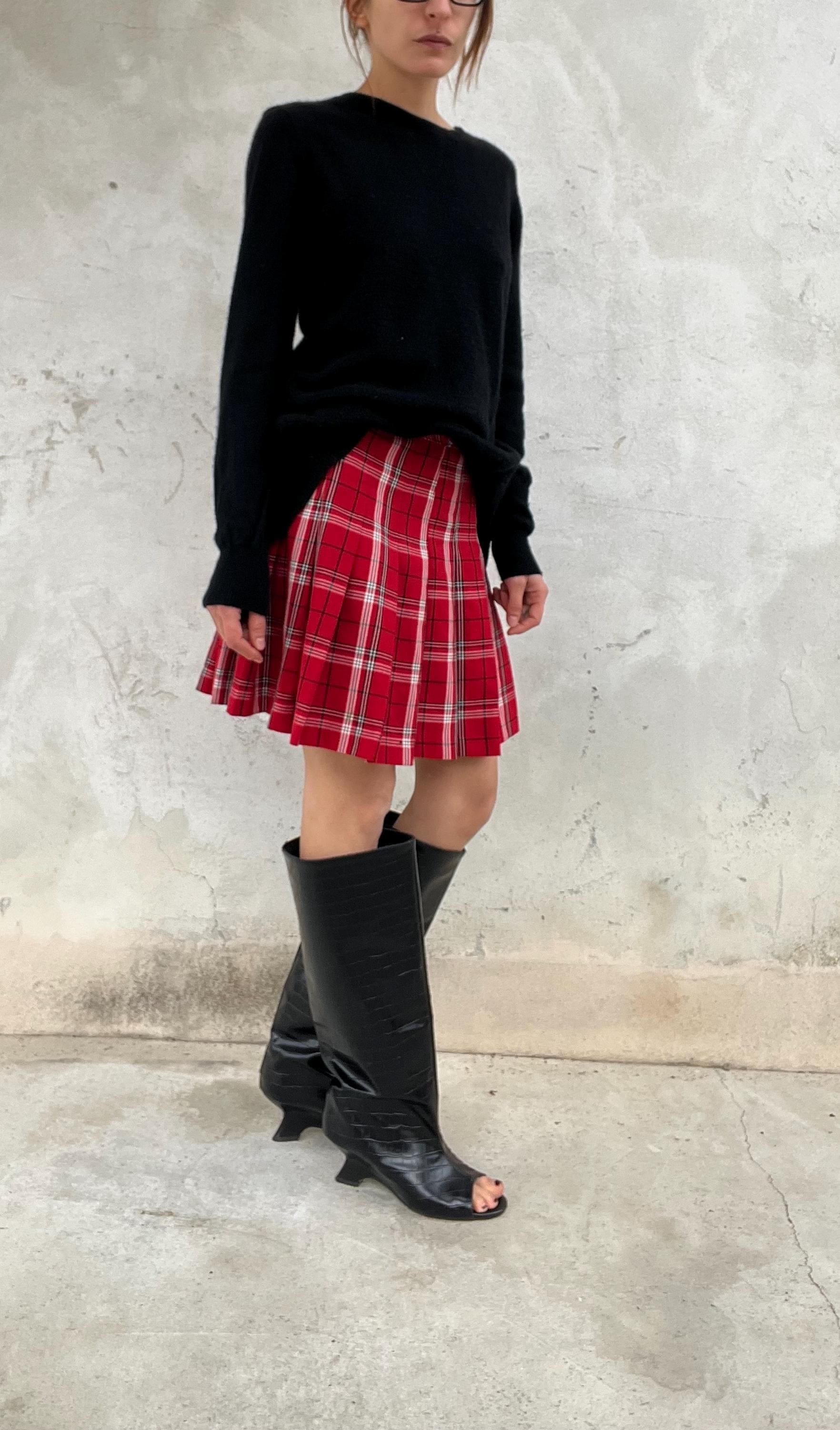 Mini gonna rossa tartan a pieghe