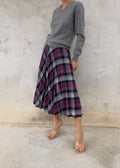Gonna midi plissettata check Grigio-fuchsia