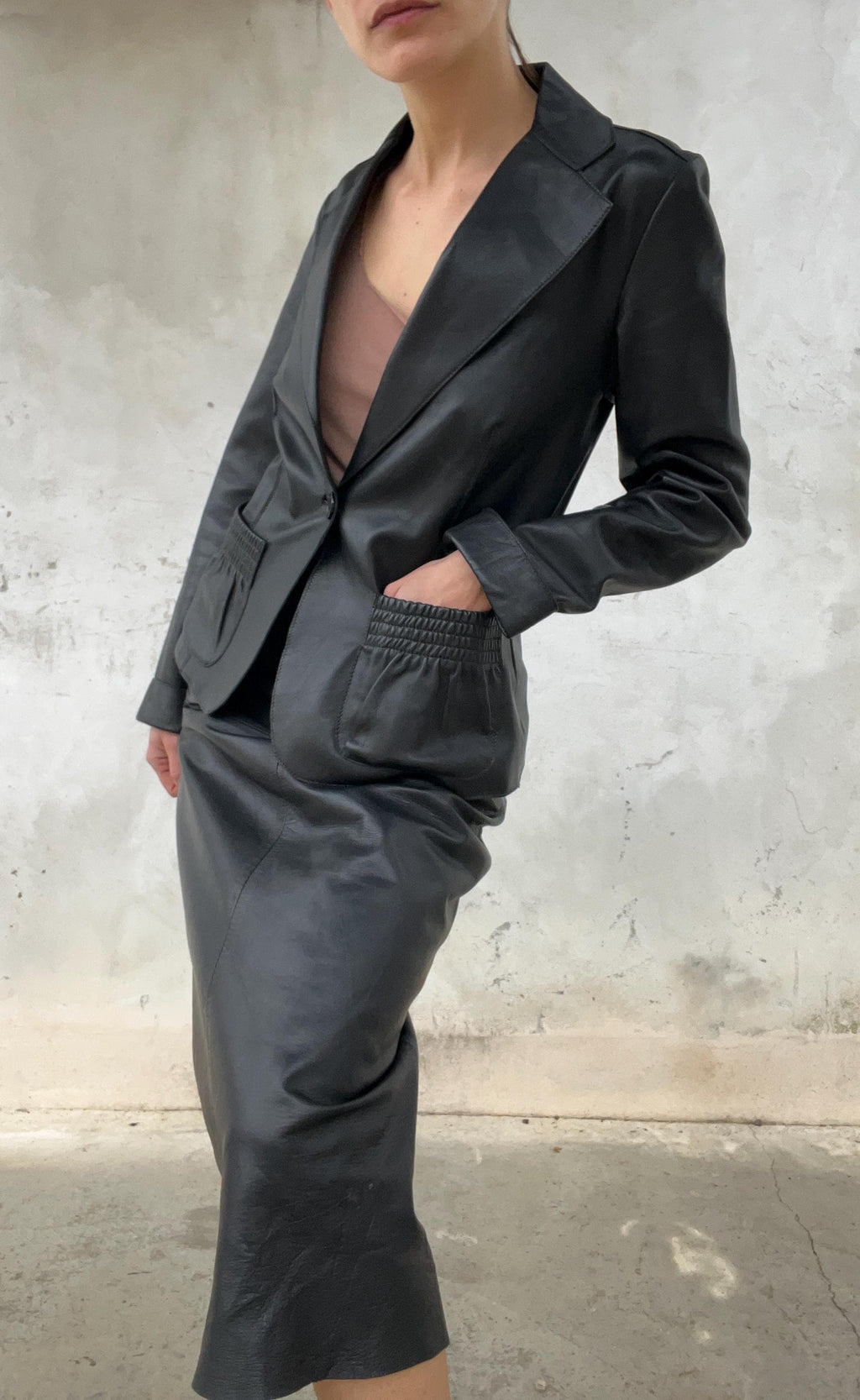 Giacca fitted di pelle nera morbida