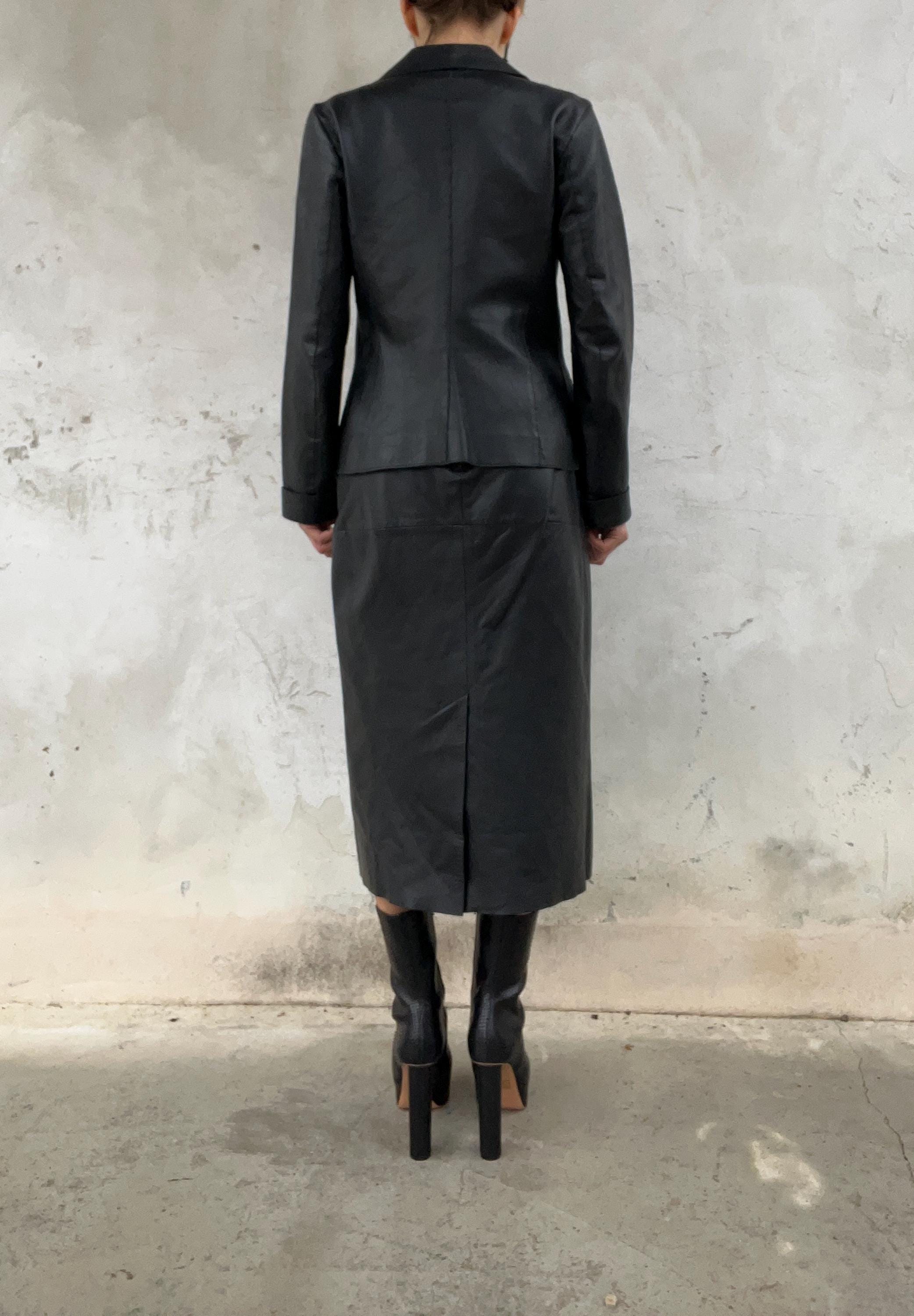 Giacca fitted di pelle nera morbida