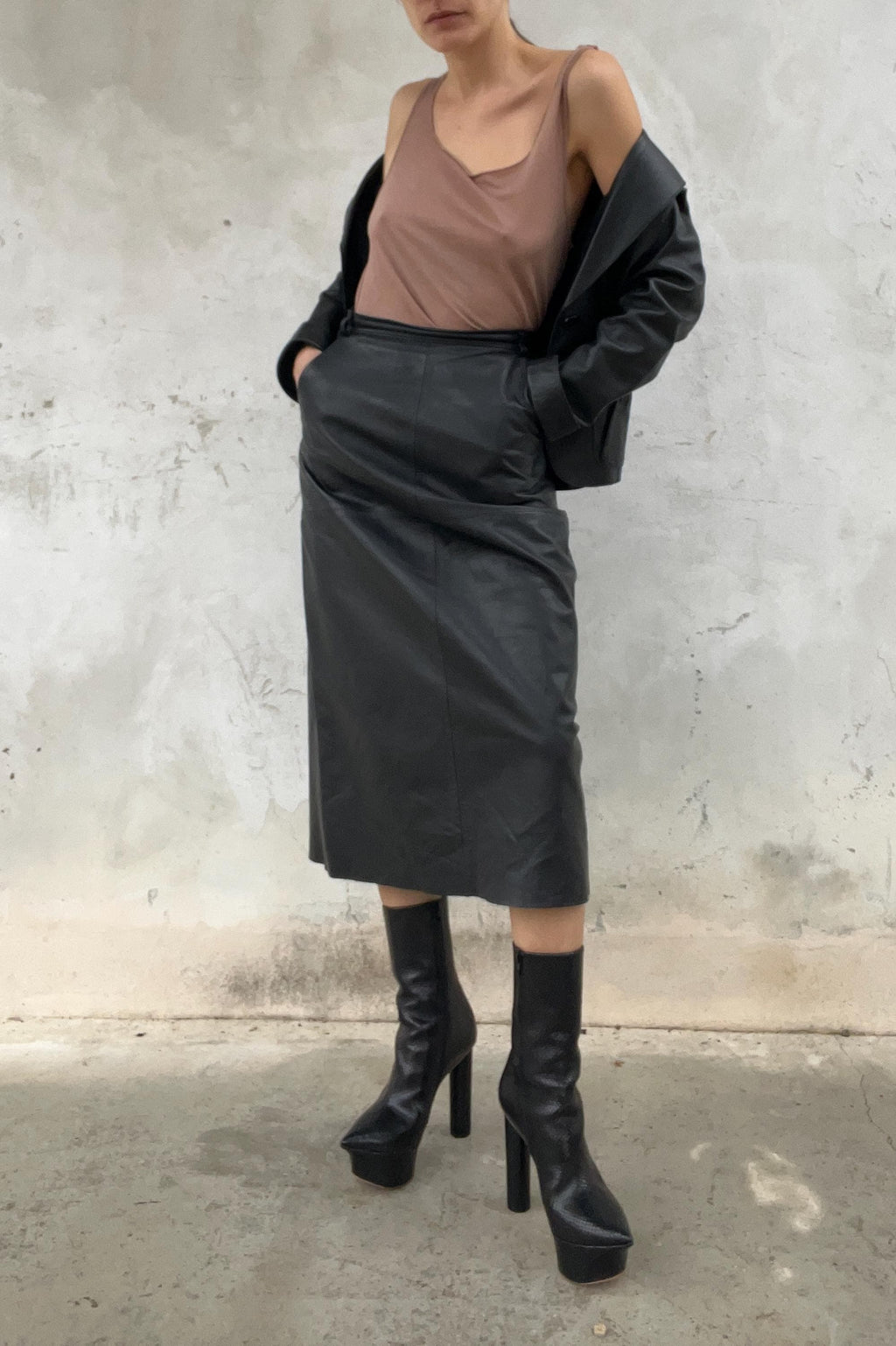 Giacca fitted di pelle nera morbida