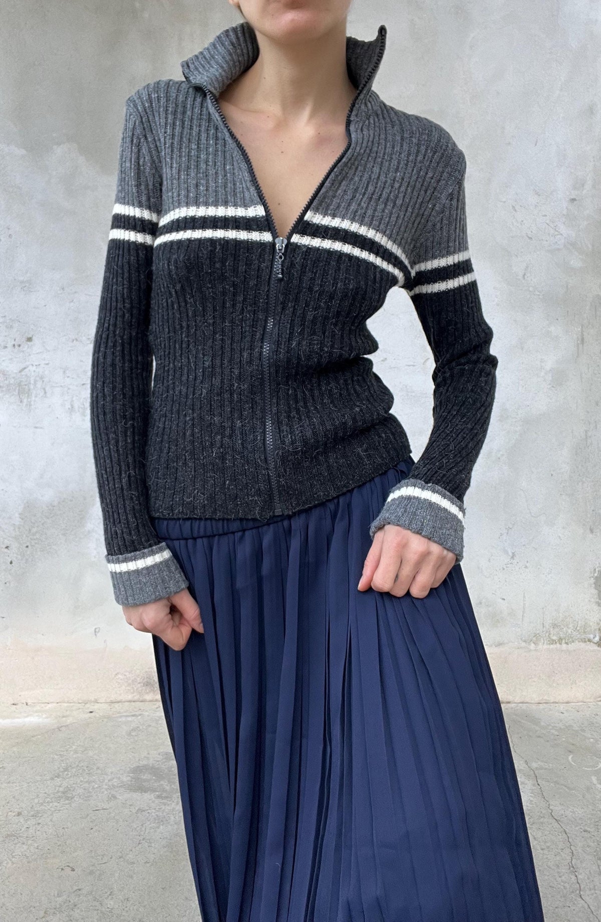 Collage style vintage zip jumper