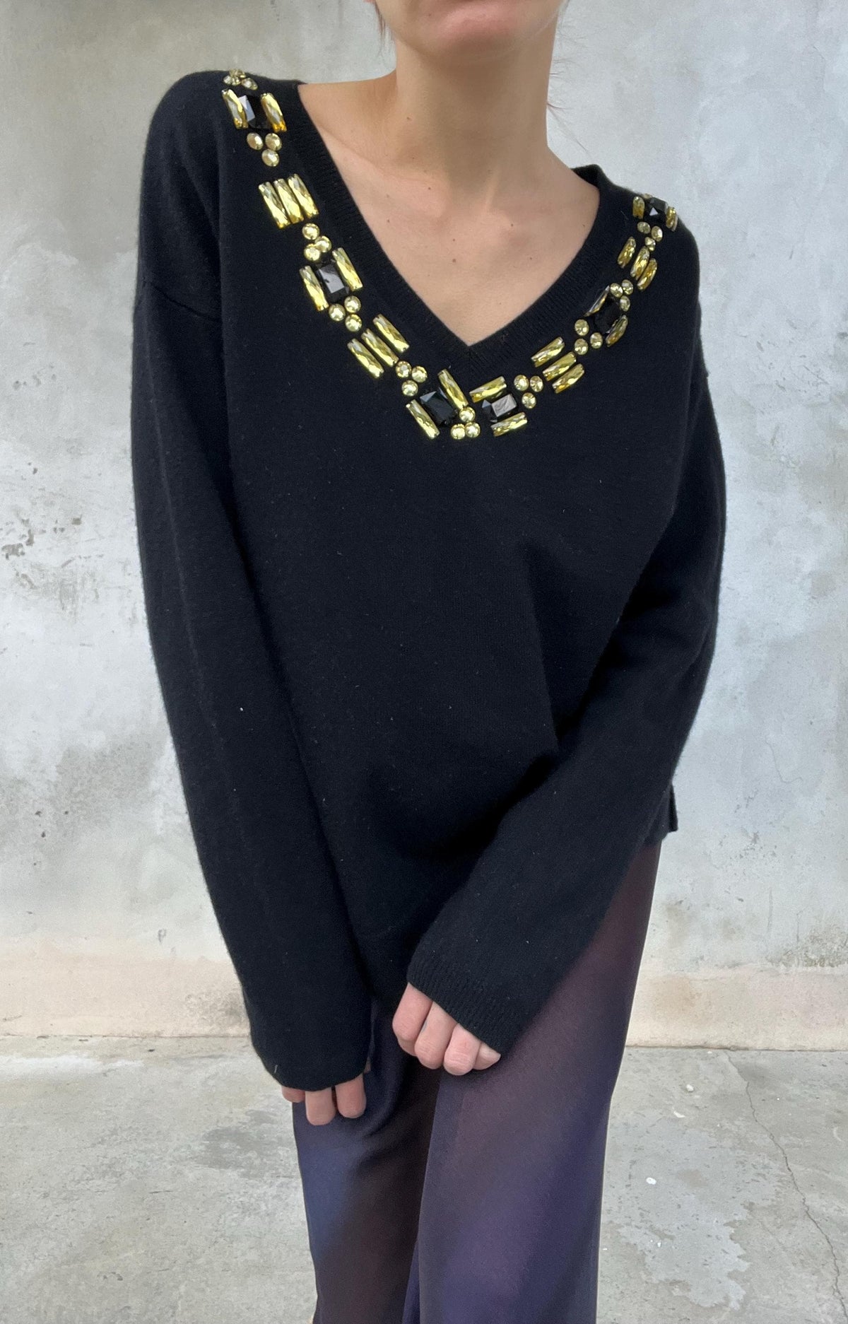 Maglione cashmere con pietre