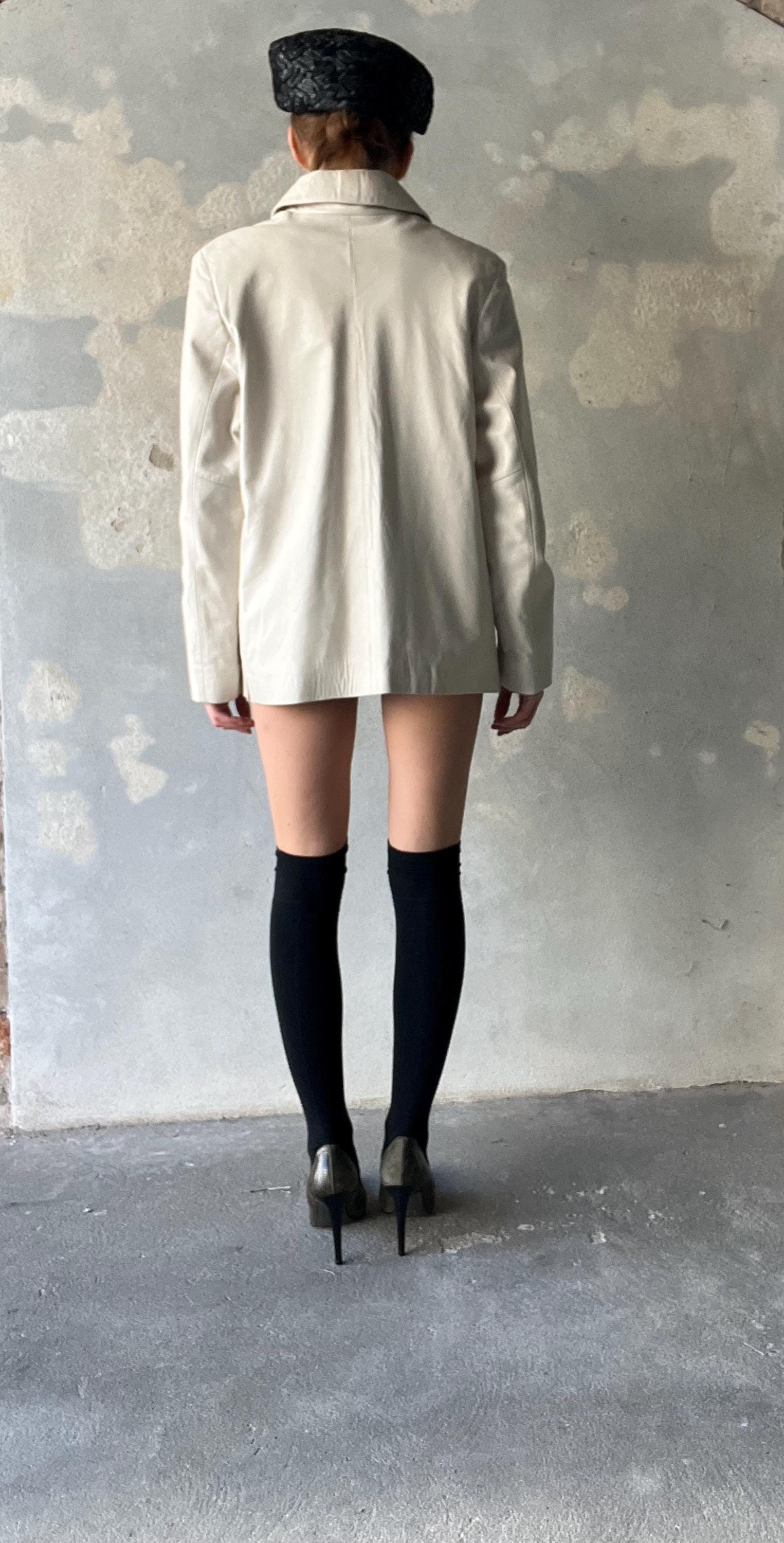 Giacca vintage di pelle chiara panna / beige freddo