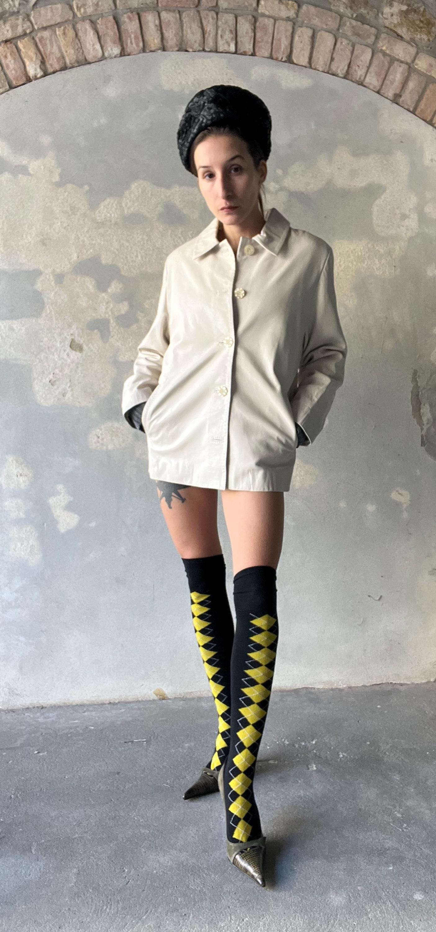 Giacca vintage di pelle chiara panna / beige freddo