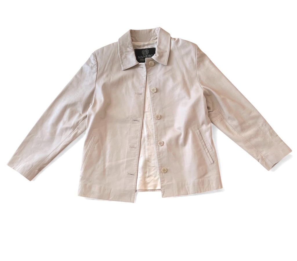 Giacca vintage di pelle chiara panna / beige freddo