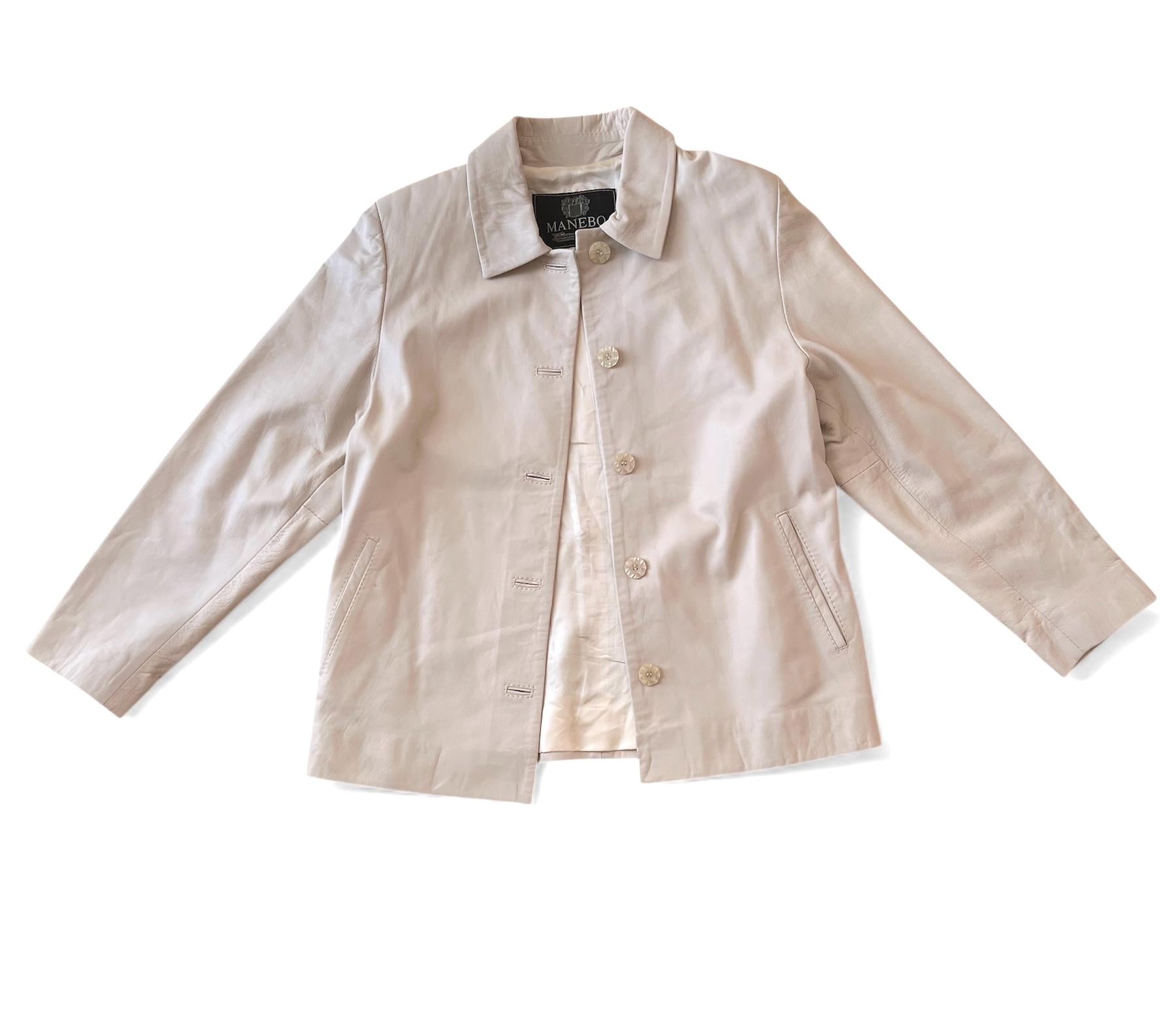 Giacca vintage di pelle chiara panna / beige freddo