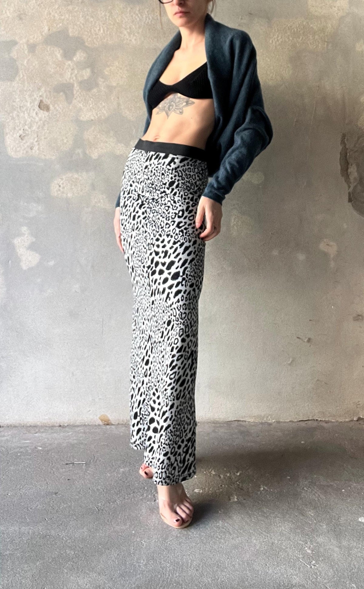 Gonna lunga leopardata in maglia
