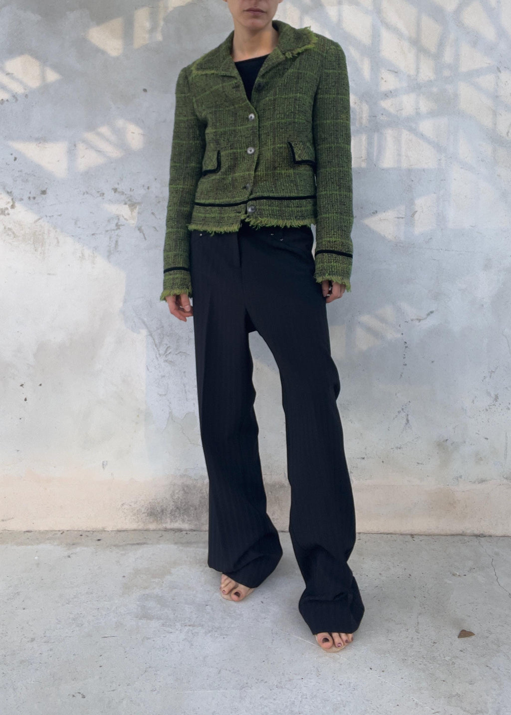 Pantaloni Gessati Vintage Y2K con Borchie Metalliche