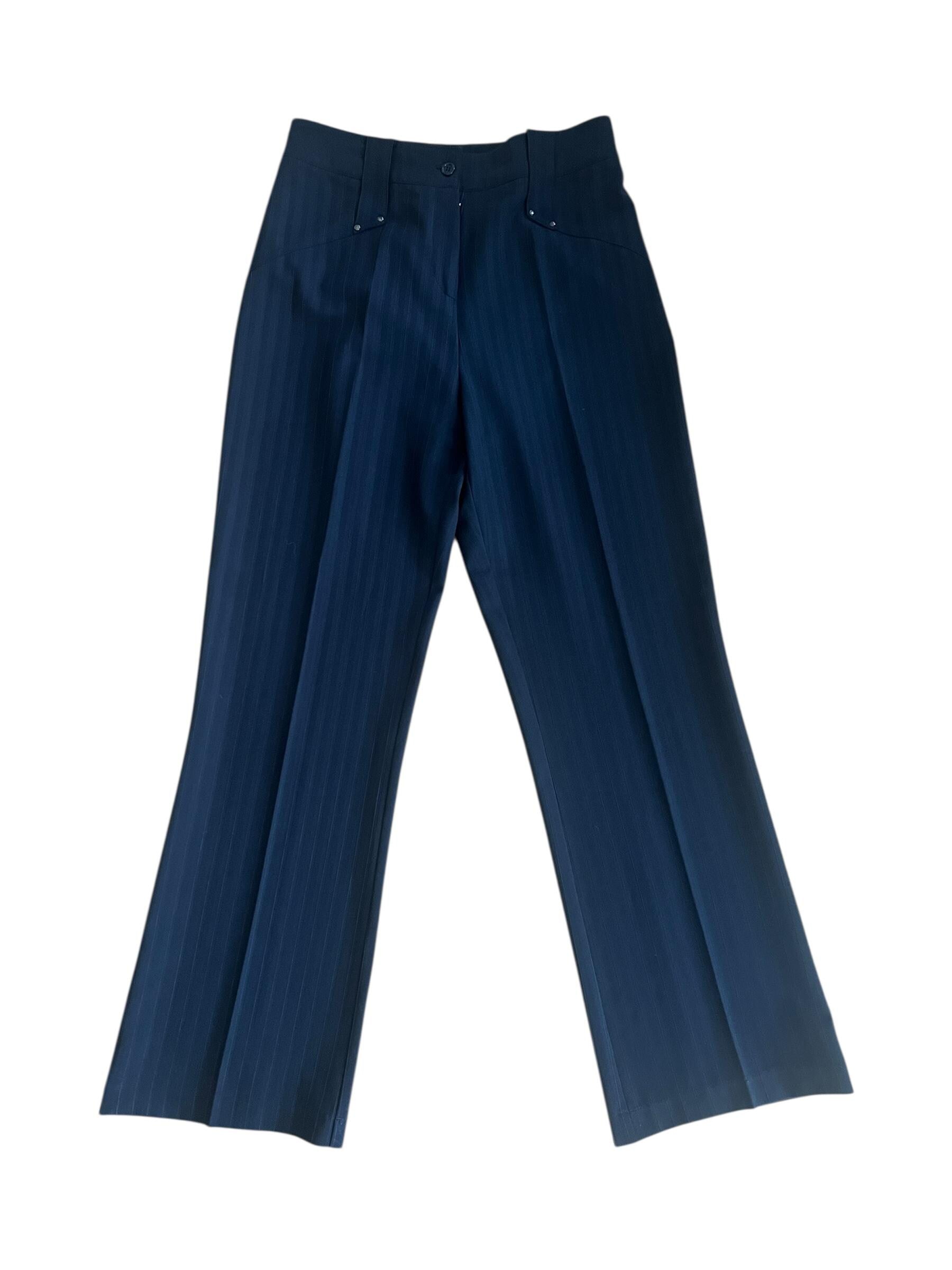 Pantaloni Gessati Vintage Y2K con Borchie Metalliche