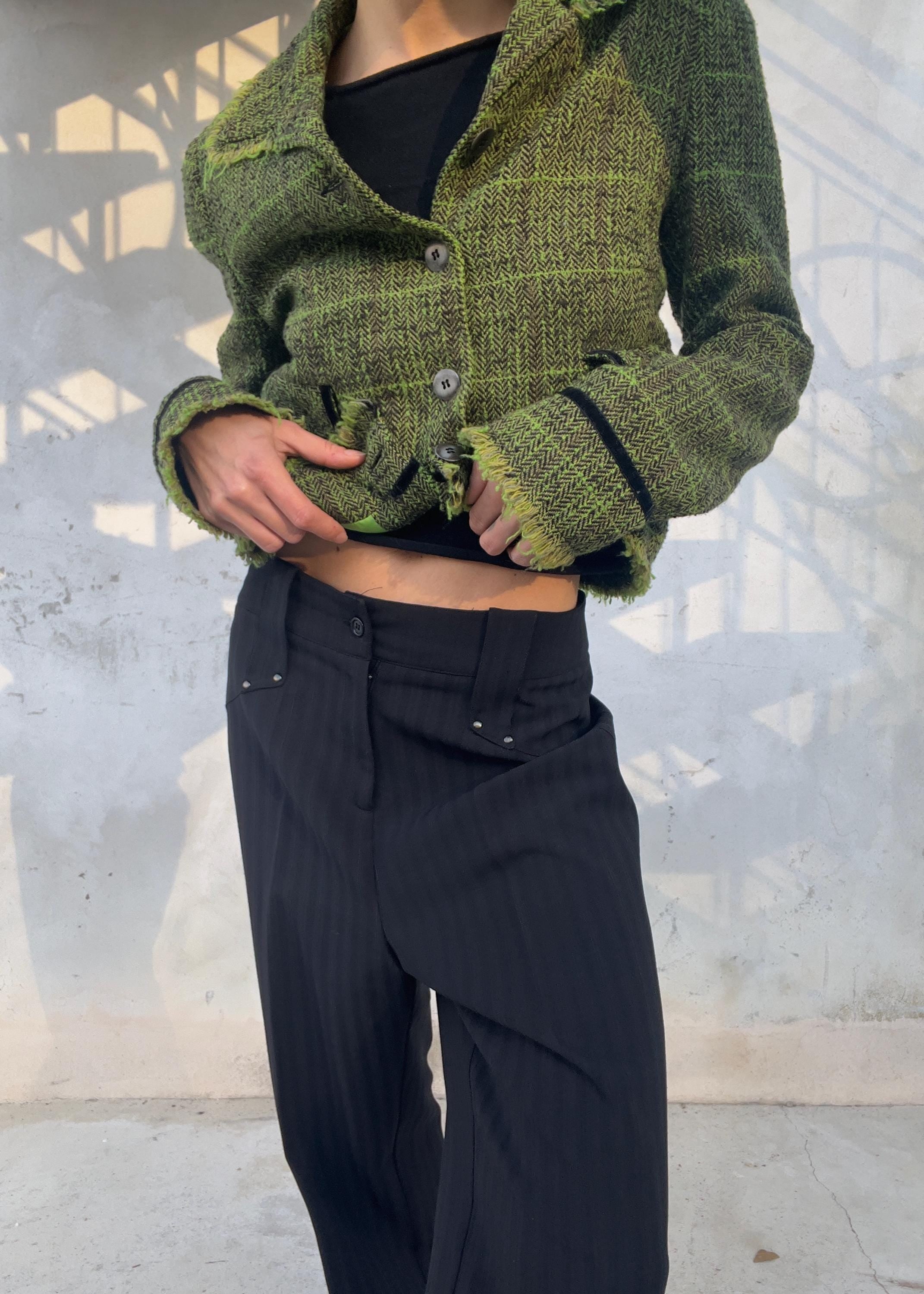 Pantaloni Gessati Vintage Y2K con Borchie Metalliche