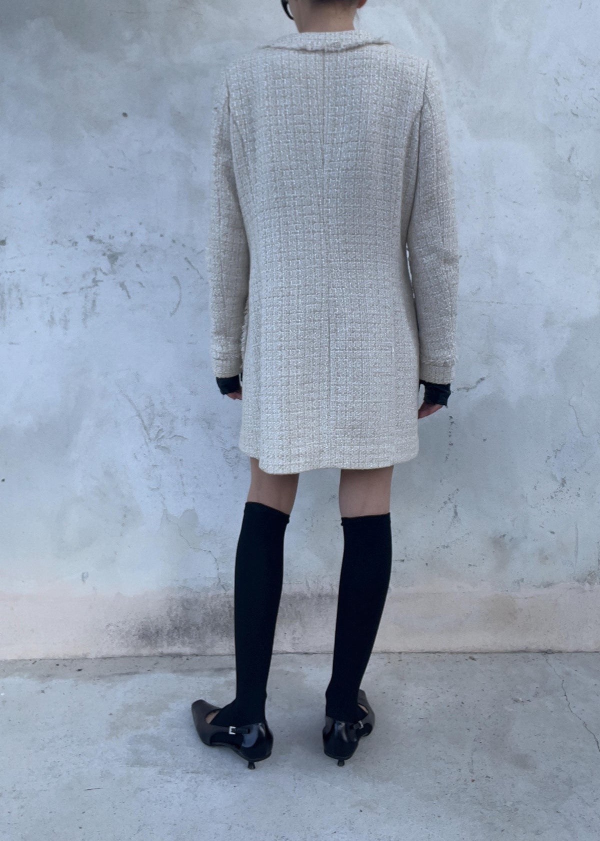 Giacca Bouclé Panna con Frange e Tasche Applicate