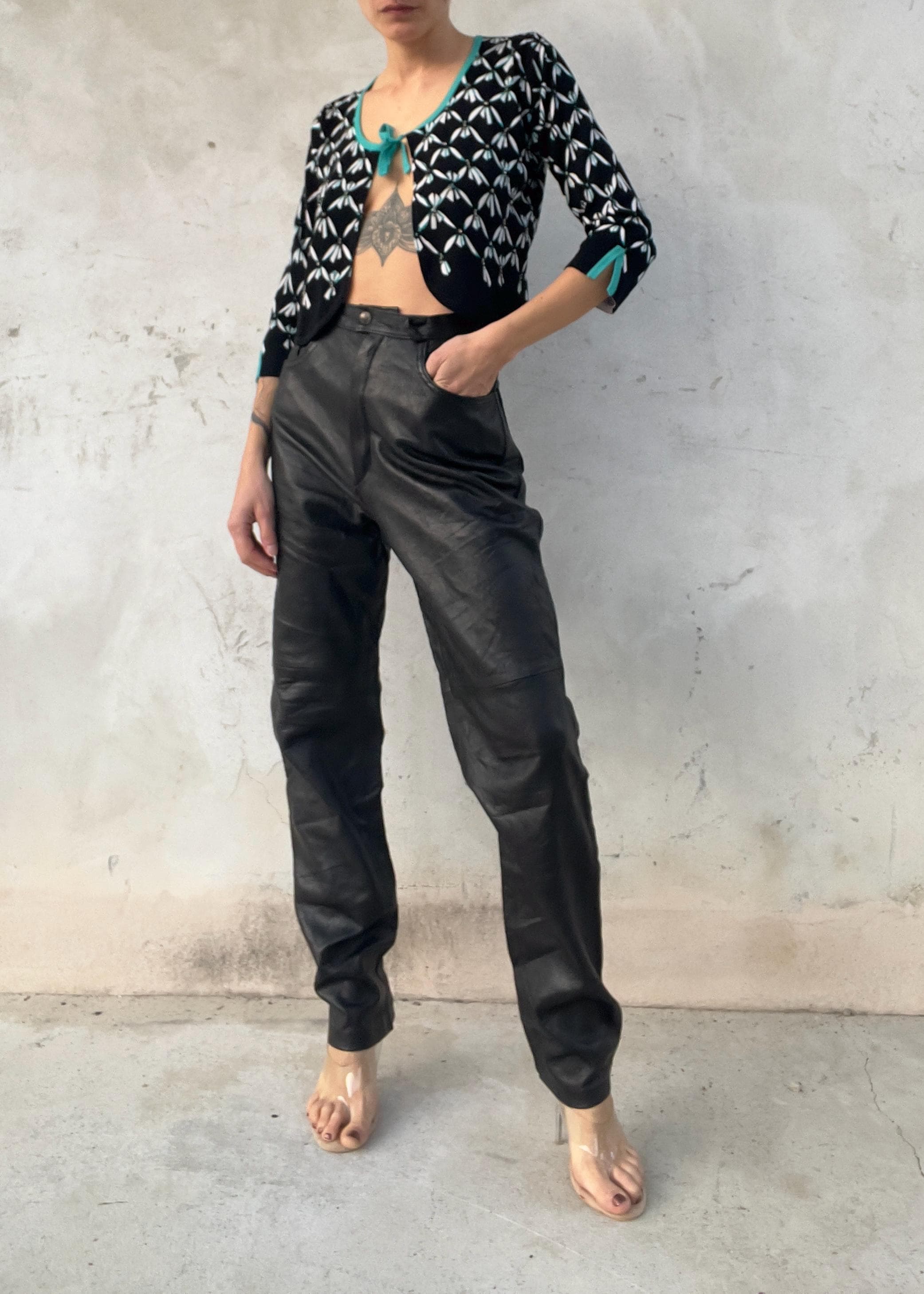 Pantaloni vintage in pelle a vita alta