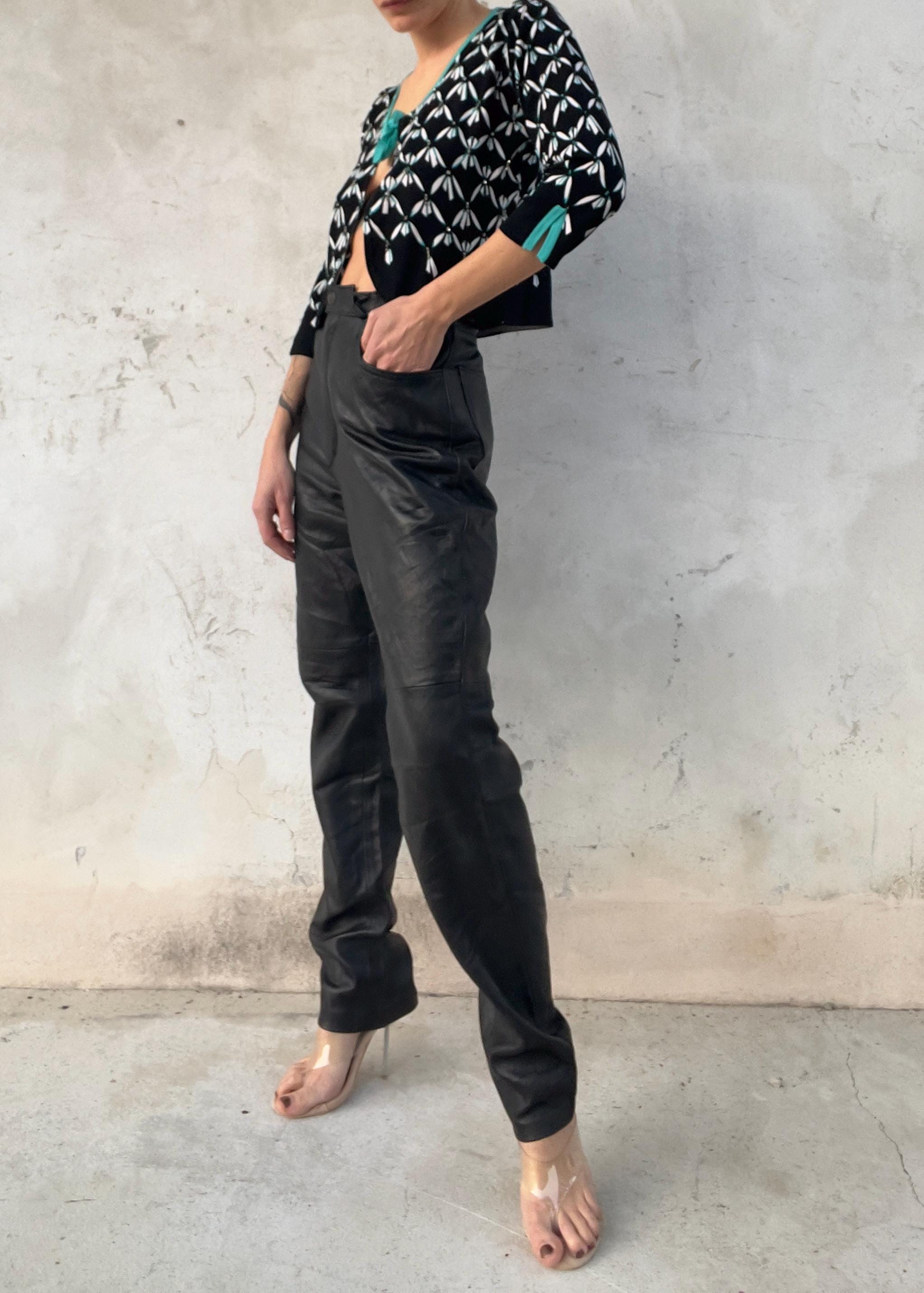Pantaloni vintage in pelle a vita alta