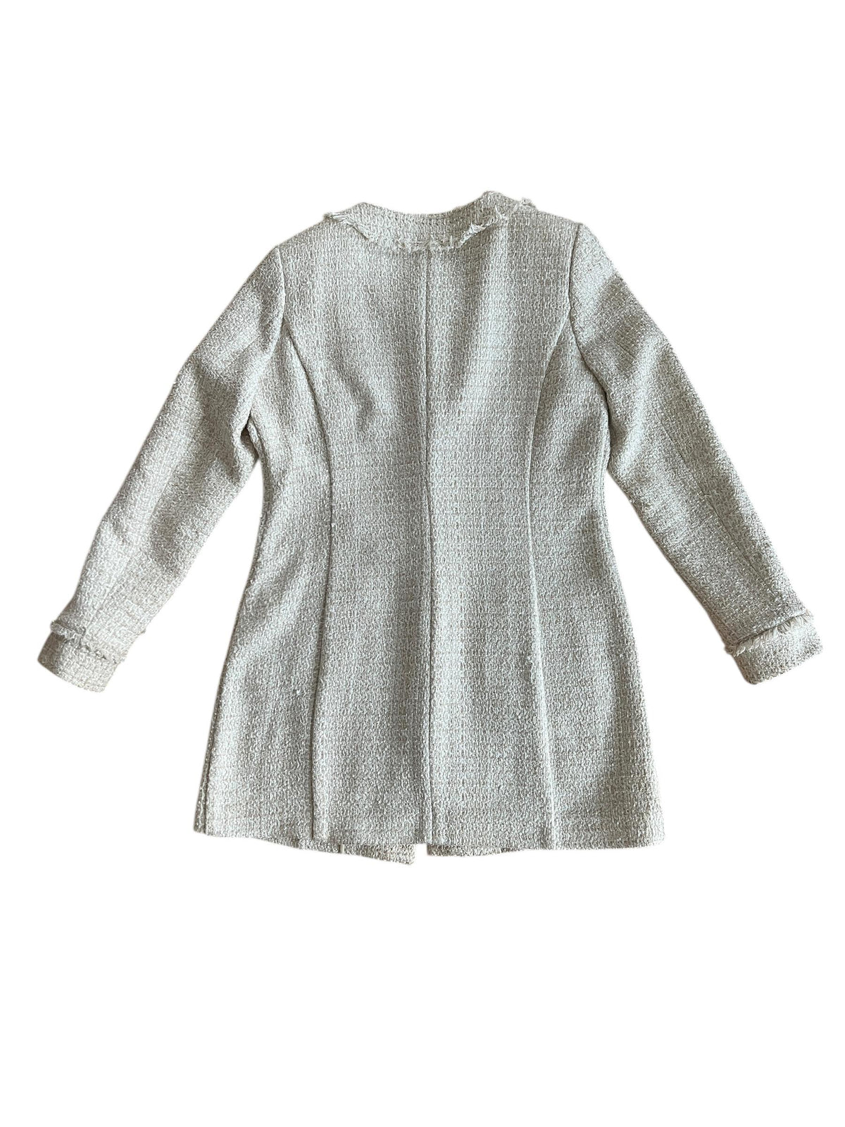Giacca Bouclé Panna con Frange e Tasche Applicate