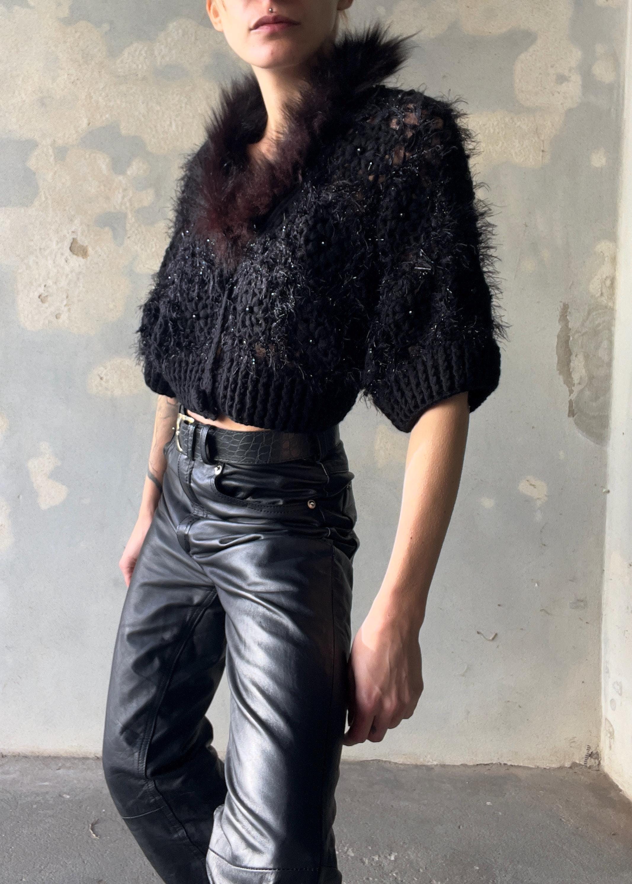 Bolero di maglia con collo pelliccia finta