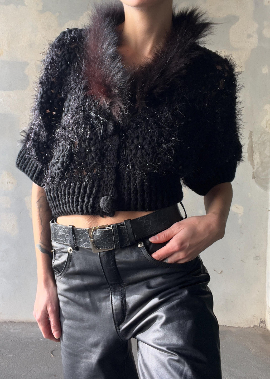 Bolero di maglia con collo pelliccia finta