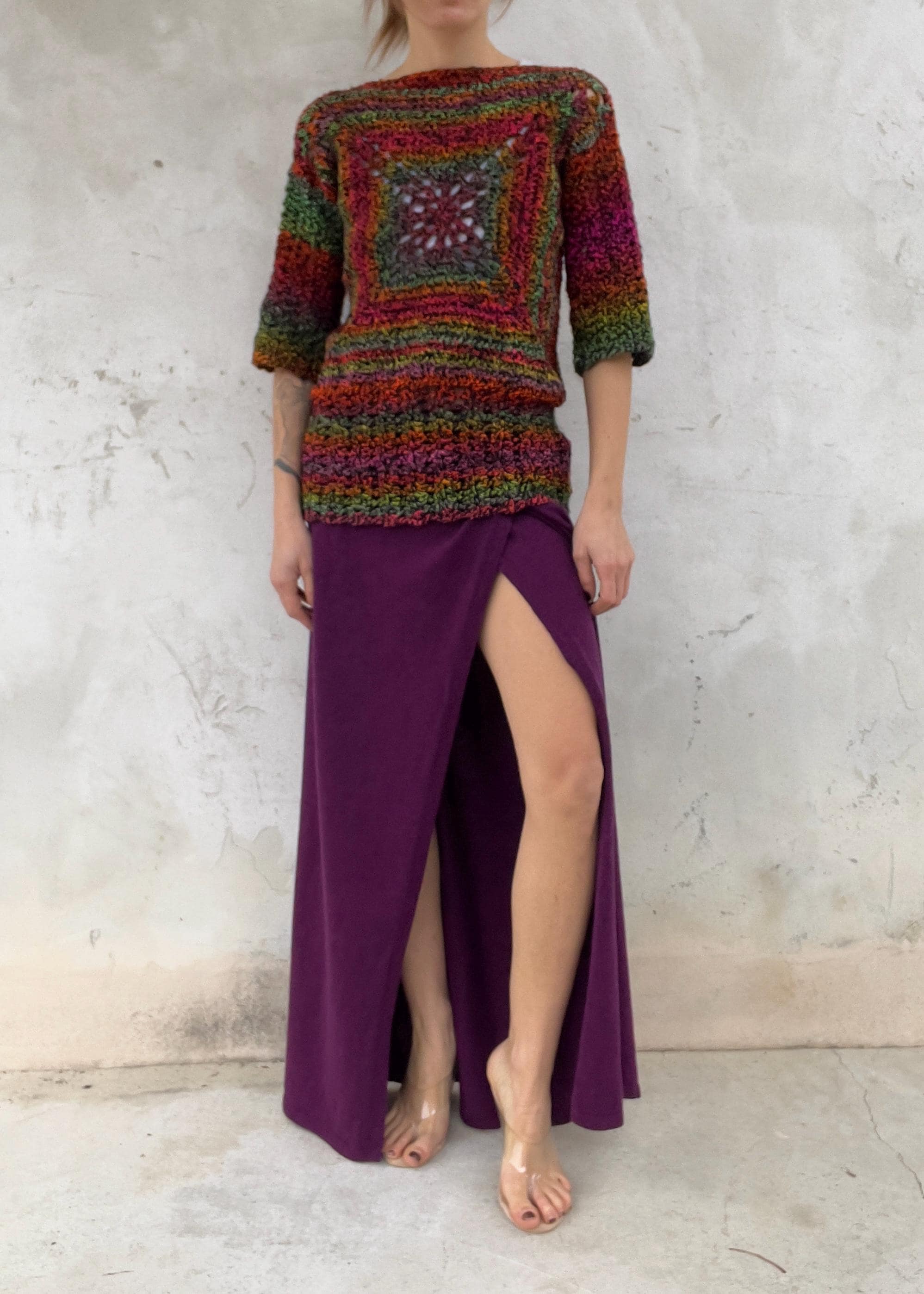Top stile crochet vintage multicolore