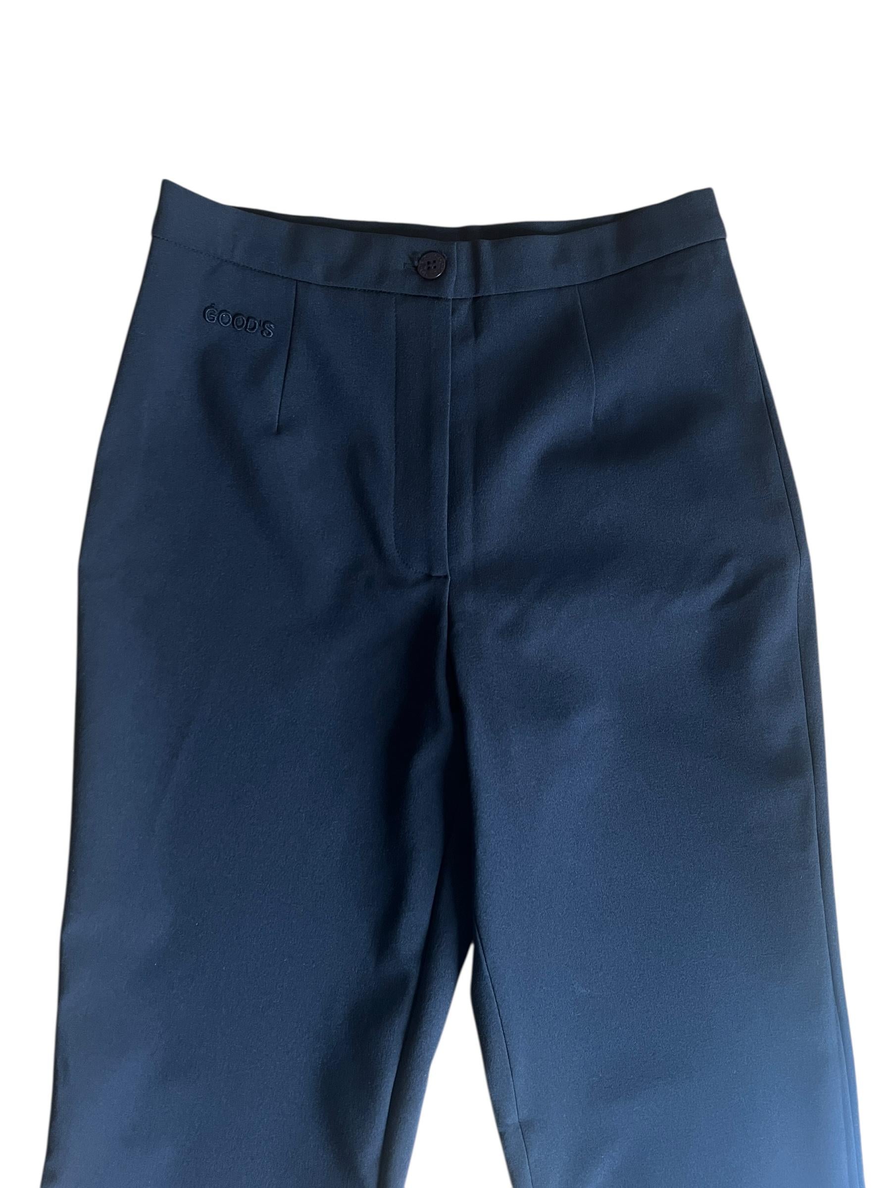 Pantaloni in tessuto nero stretch, a vita alta con gamba dritta