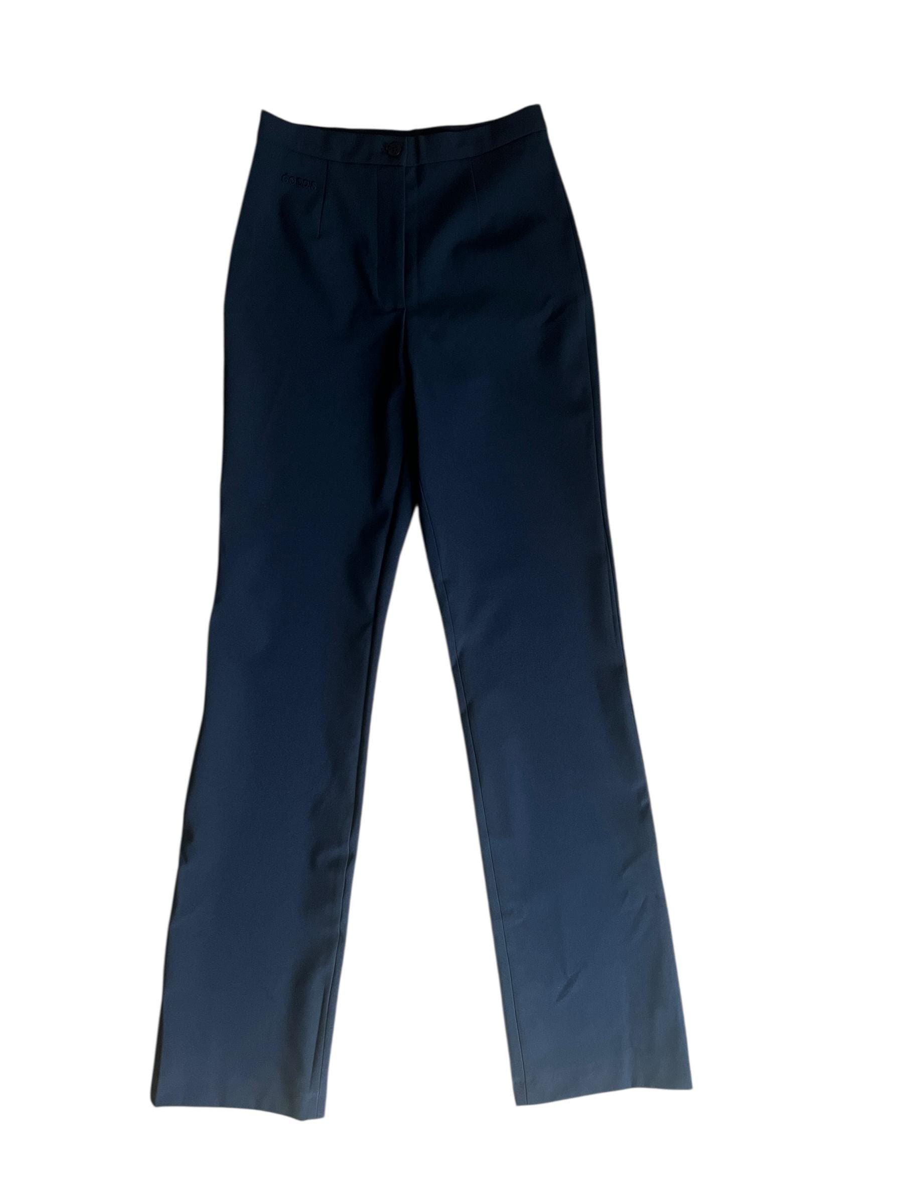 Pantaloni in tessuto nero stretch, a vita alta con gamba dritta